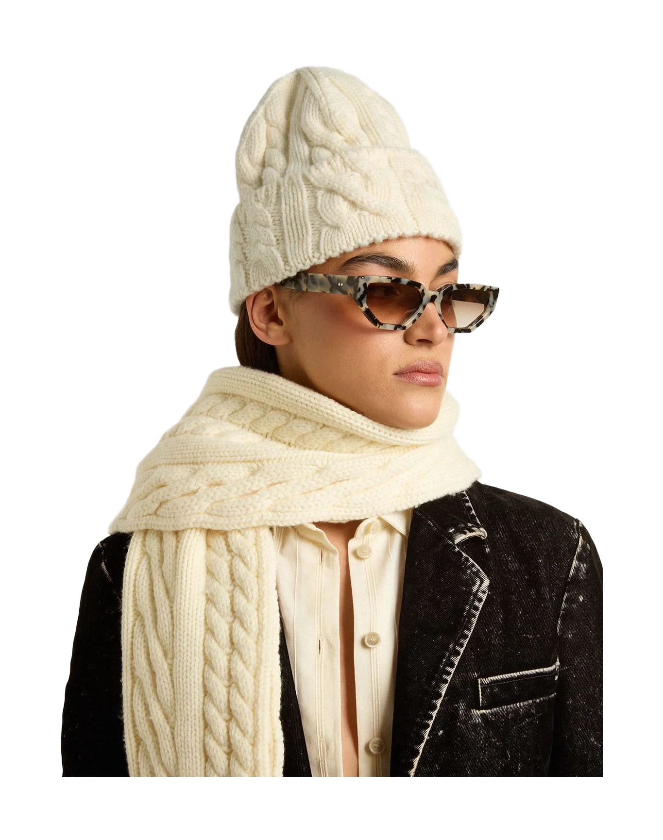 Unisex | White Wool Beanie with Embroidery | Artic Wolf - Image 2
