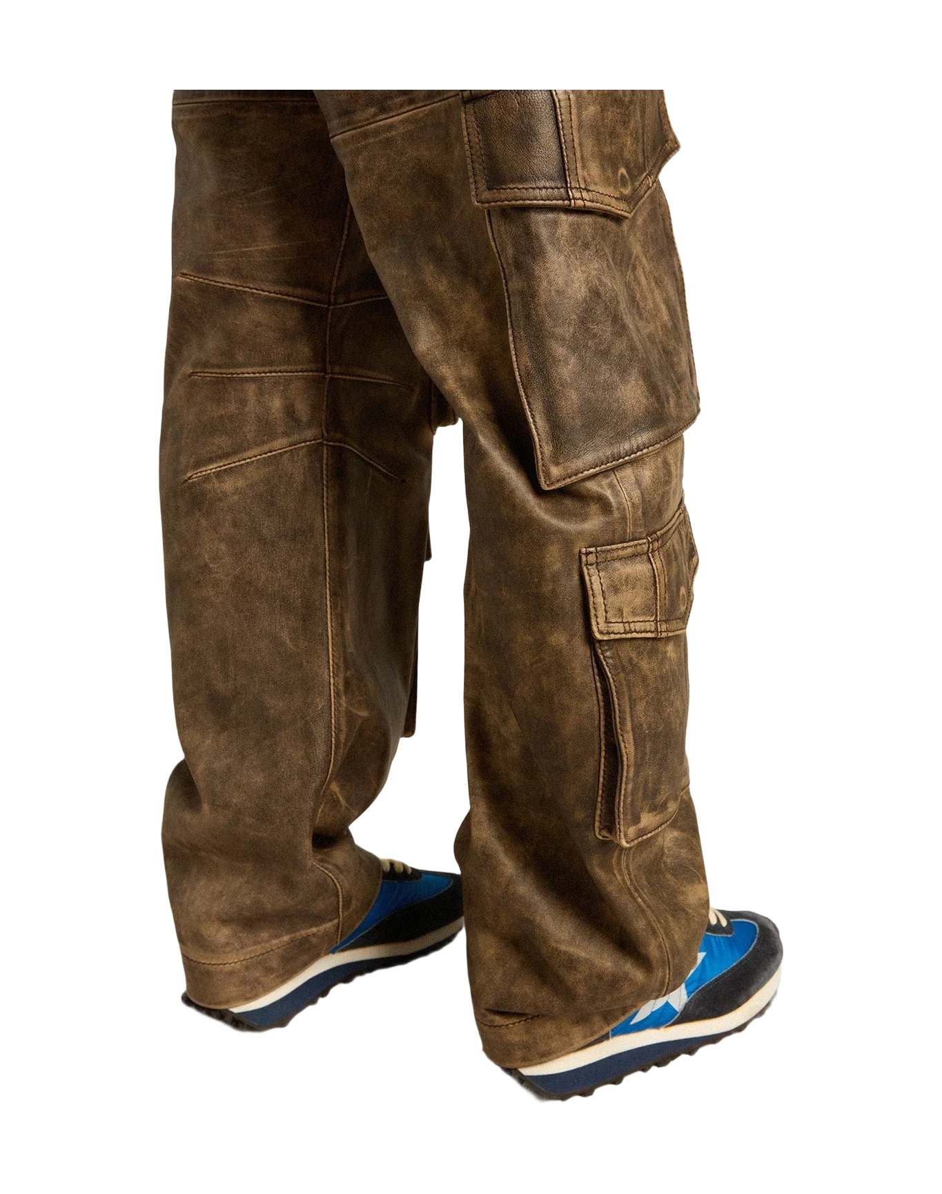 Women | Aged Brown Nappa Leather Cargo Pants | Vintage Brown