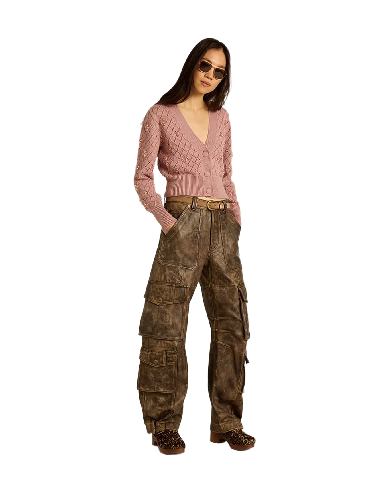 Women | Aged Brown Nappa Leather Cargo Pants | Vintage Brown - Image 11