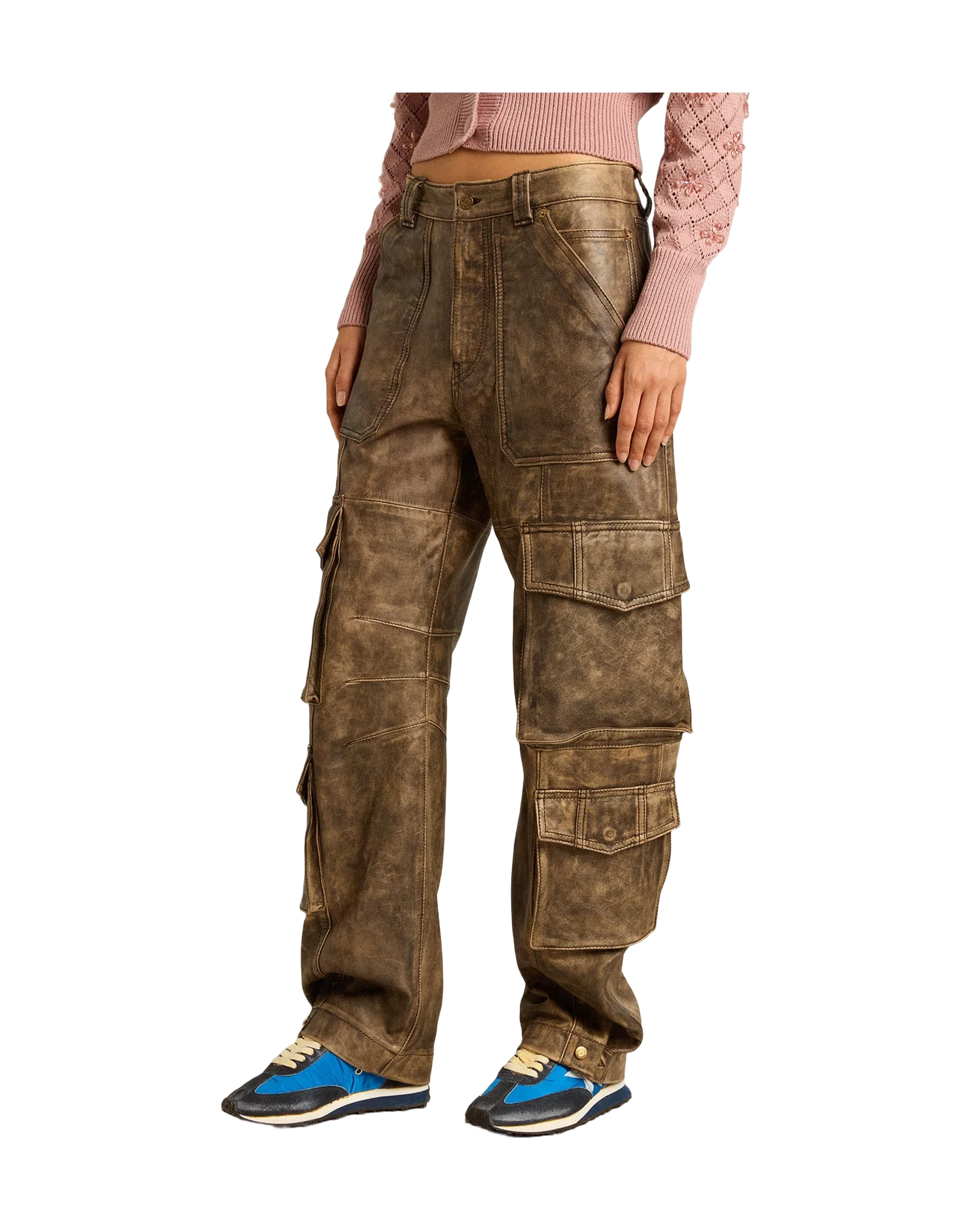 Women | Aged Brown Nappa Leather Cargo Pants | Vintage Brown - Image 6