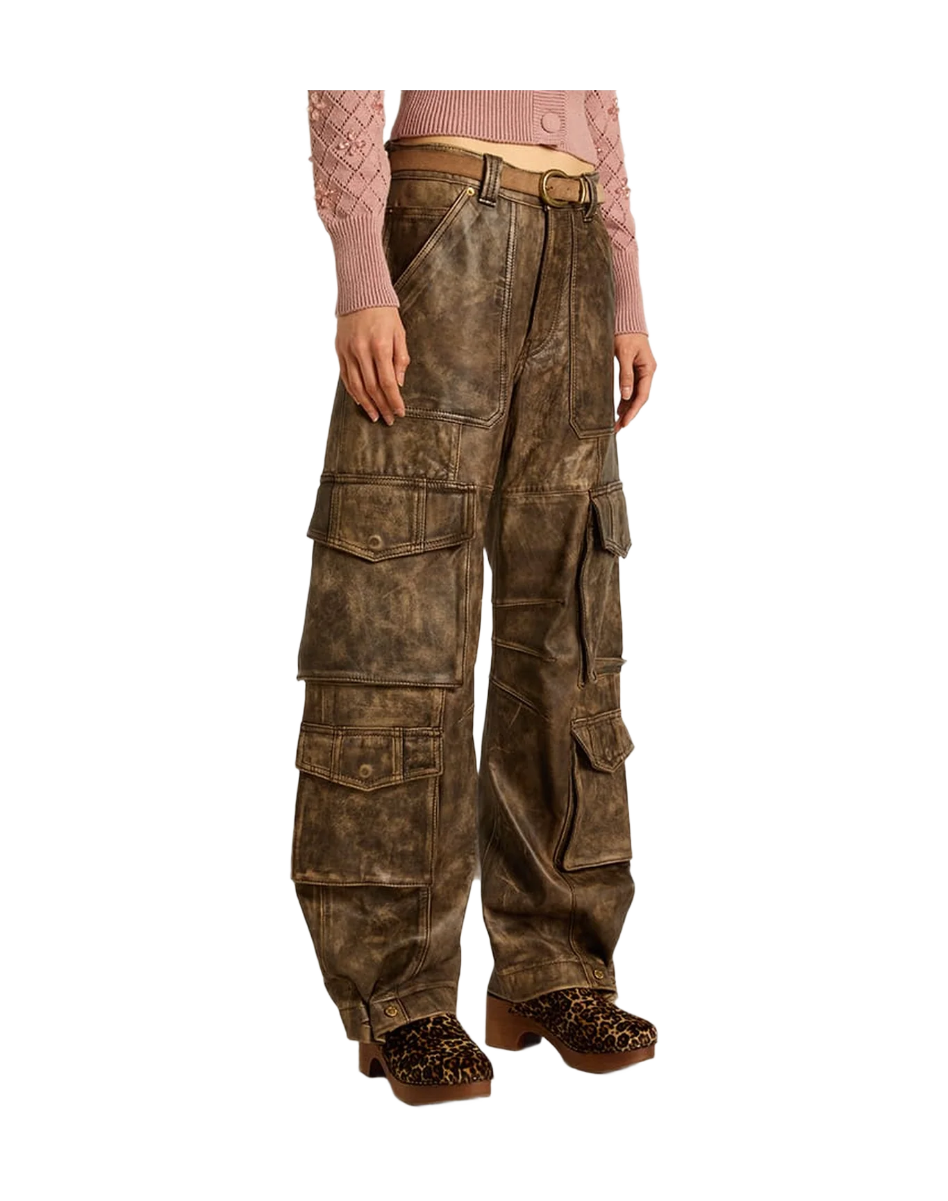 Women | Aged Brown Nappa Leather Cargo Pants | Vintage Brown - Image 7