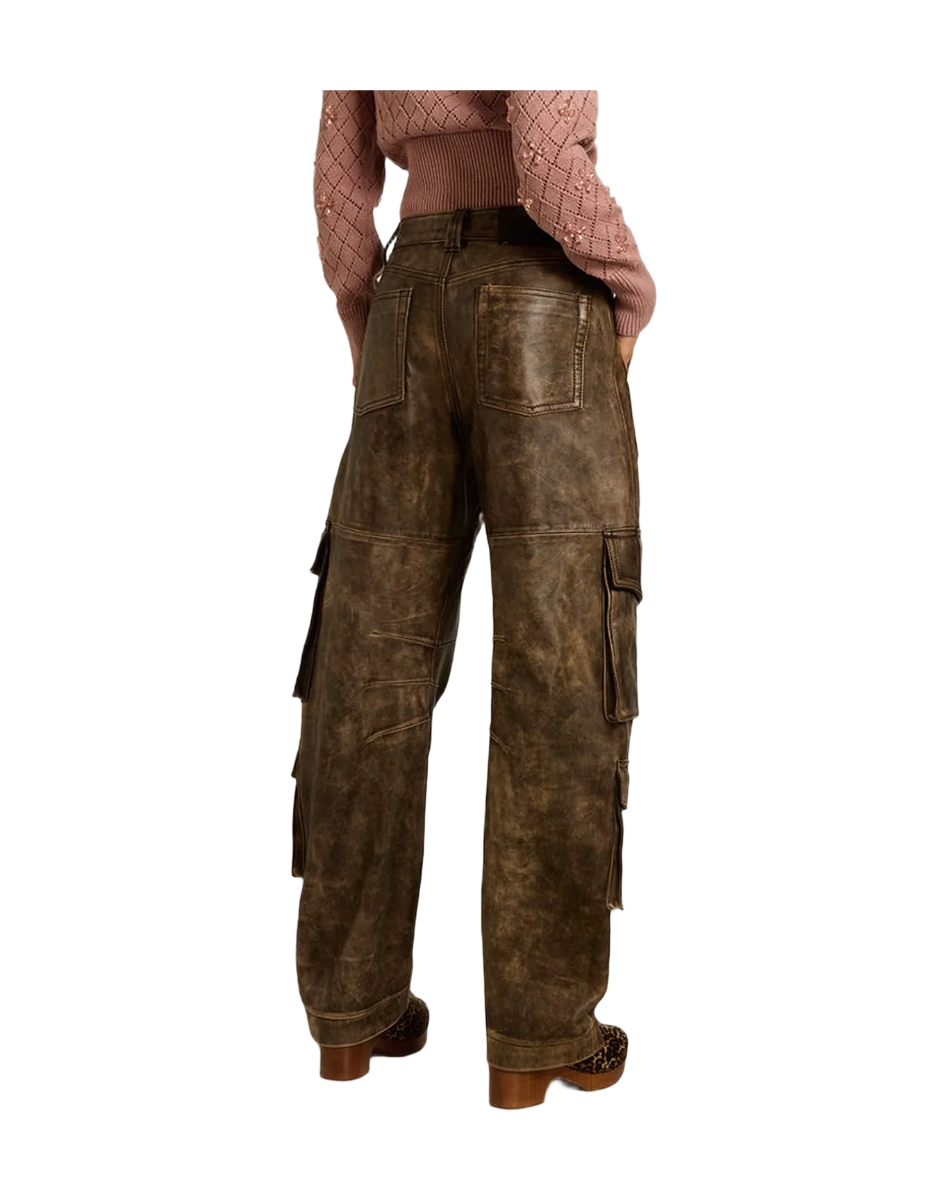 Women | Aged Brown Nappa Leather Cargo Pants | Vintage Brown - Image 8