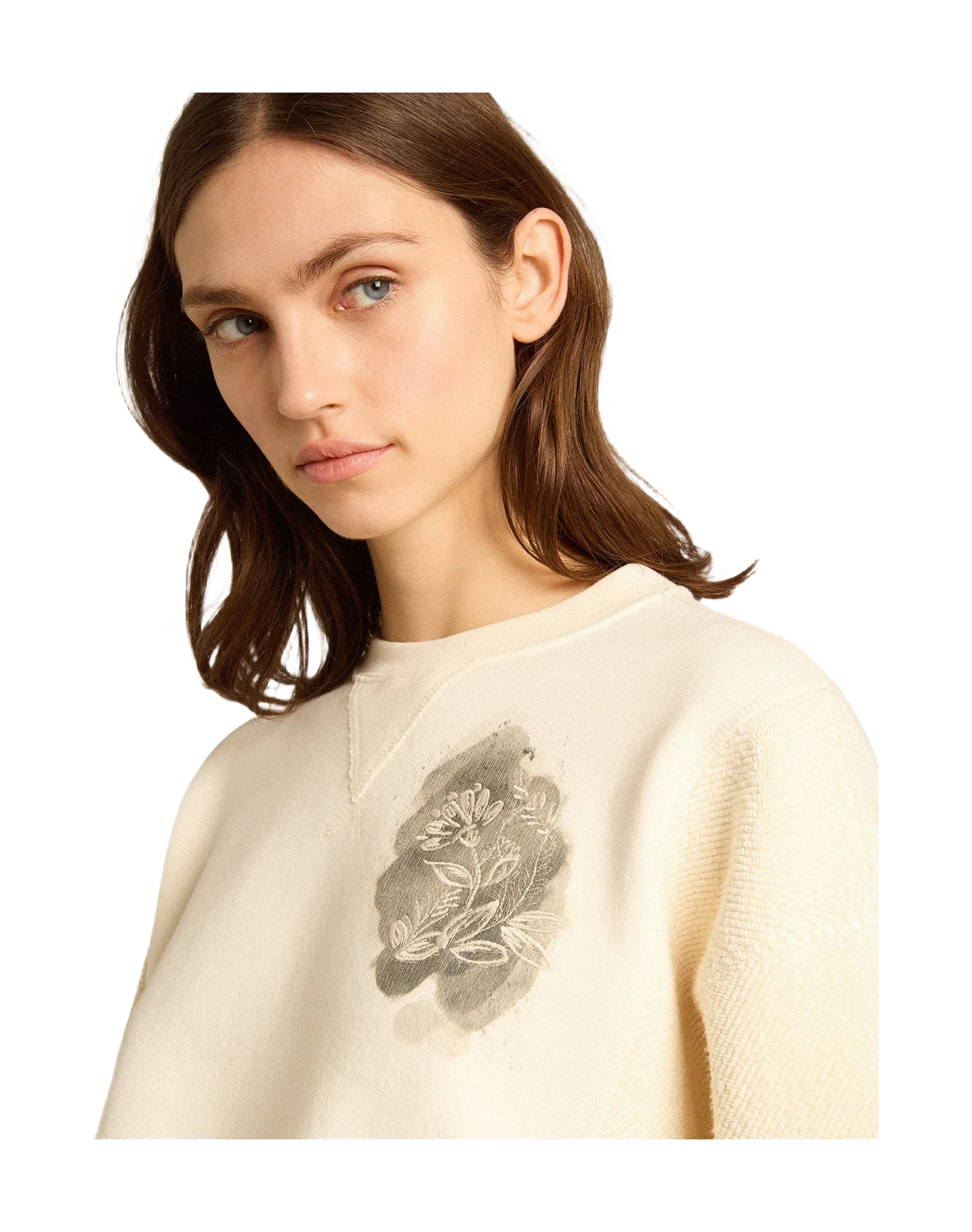 Women | Aged White Cotton Cropped Sweatshirt | Heritage White x Blue - Image 2