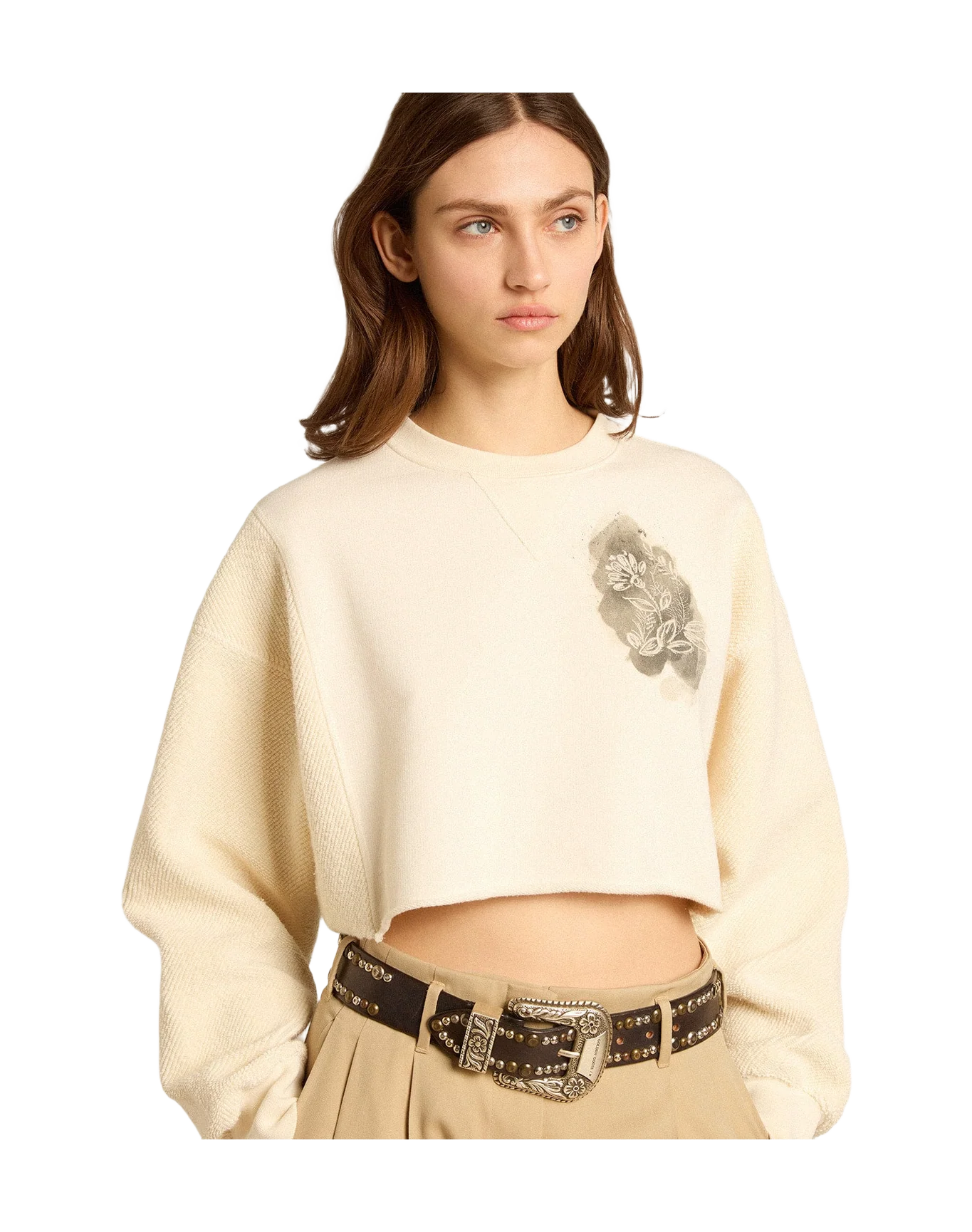 Women | Aged White Cotton Cropped Sweatshirt | Heritage White x Blue - Image 3
