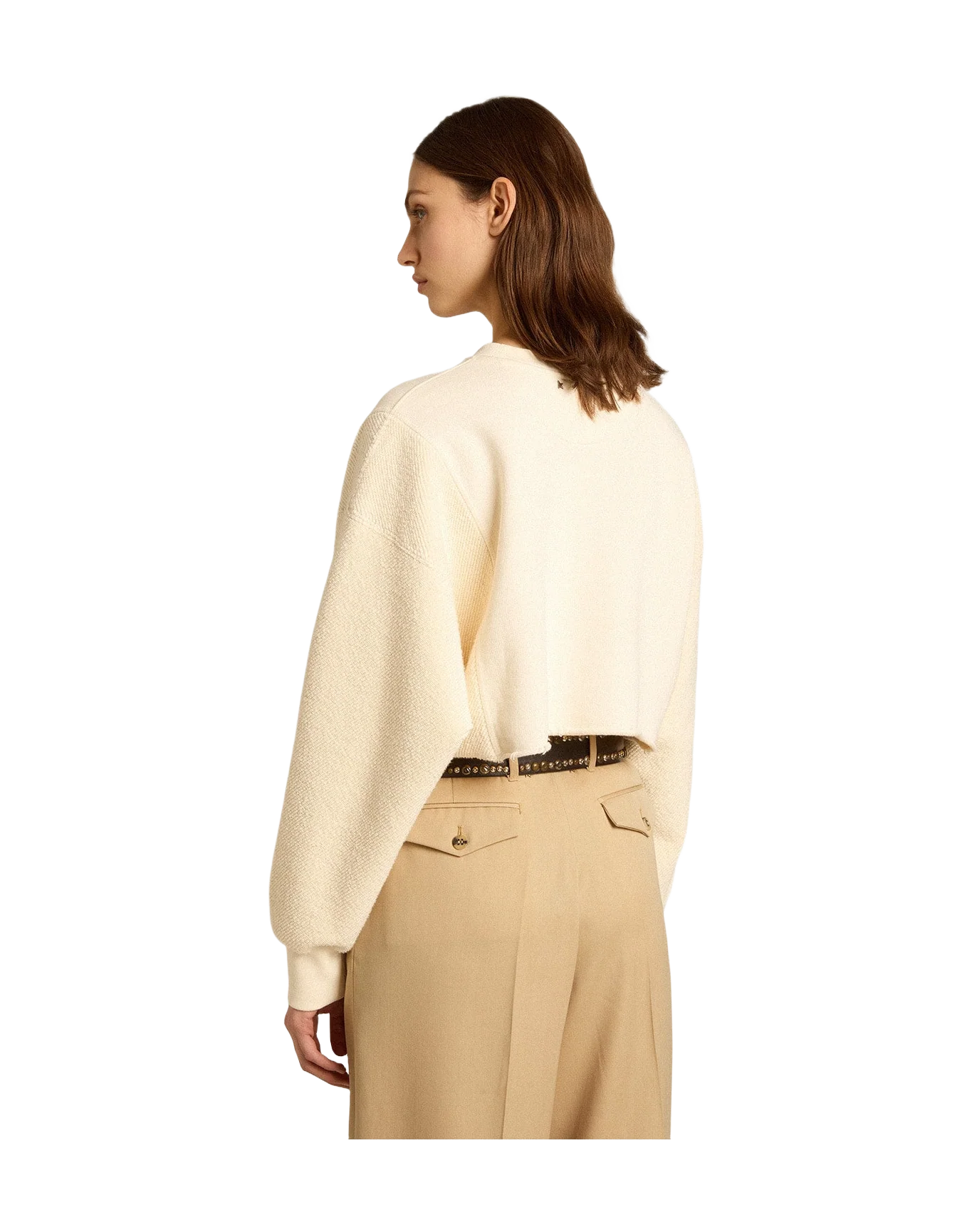 Women | Aged White Cotton Cropped Sweatshirt | Heritage White x Blue - Image 4
