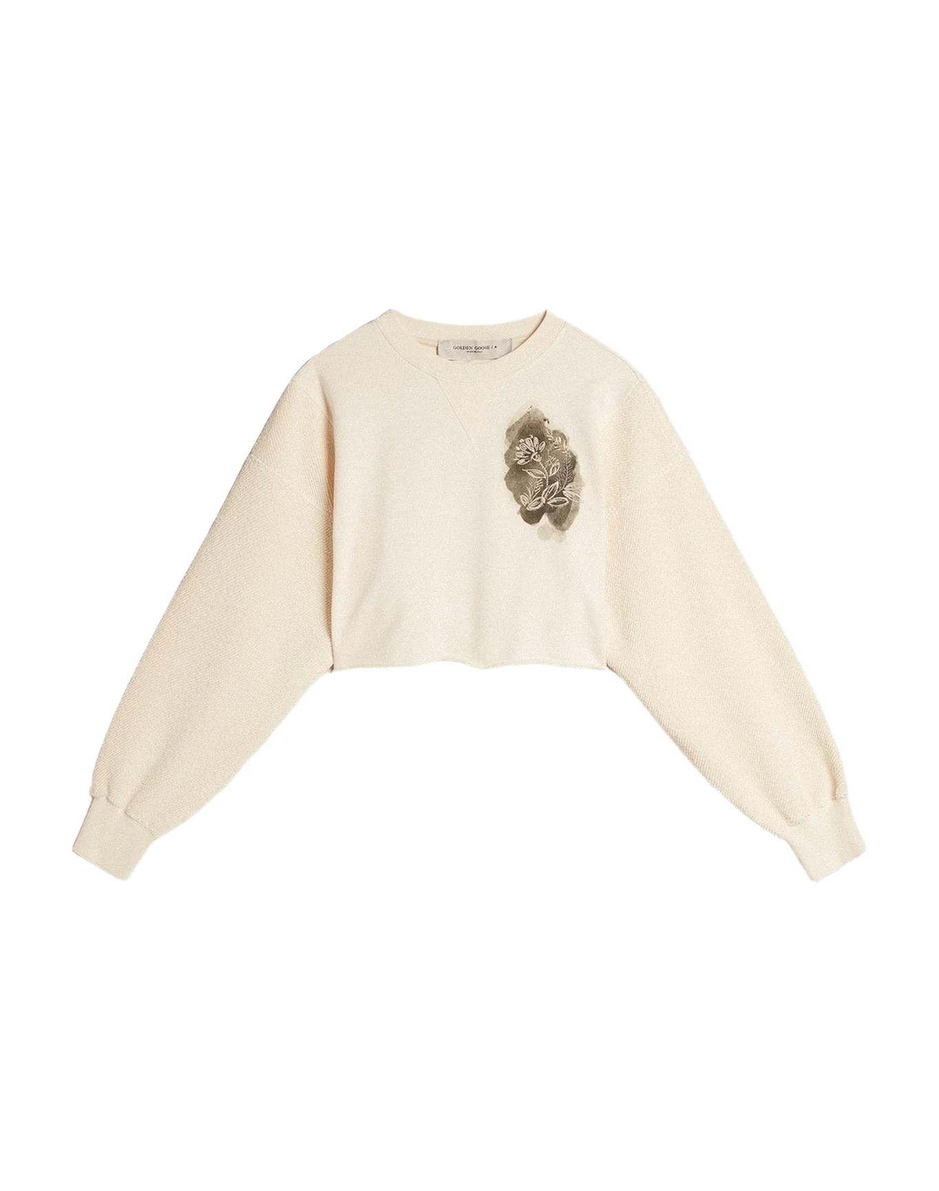 Women | Aged White Cotton Cropped Sweatshirt | Heritage White x Blue - Image 6