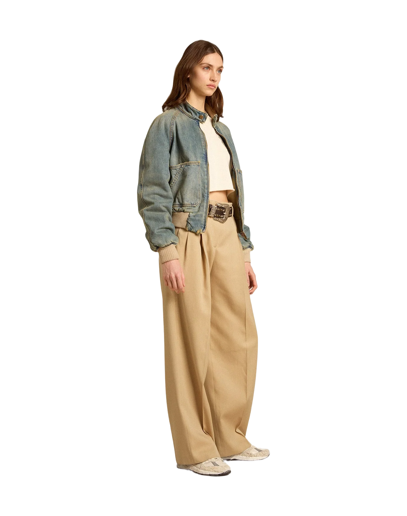Women | Aged White Cotton Cropped Sweatshirt | Heritage White x Blue - Image 7