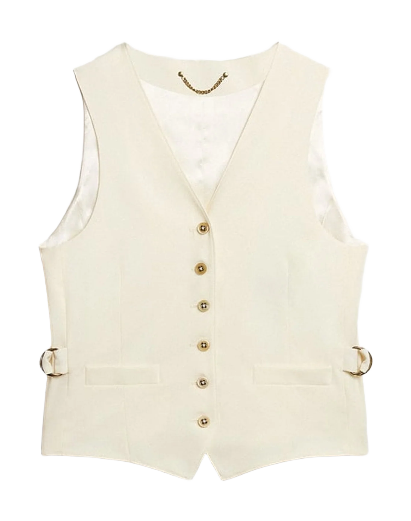 Women | Aged White V-Neck Gilet | Arctic Wolf