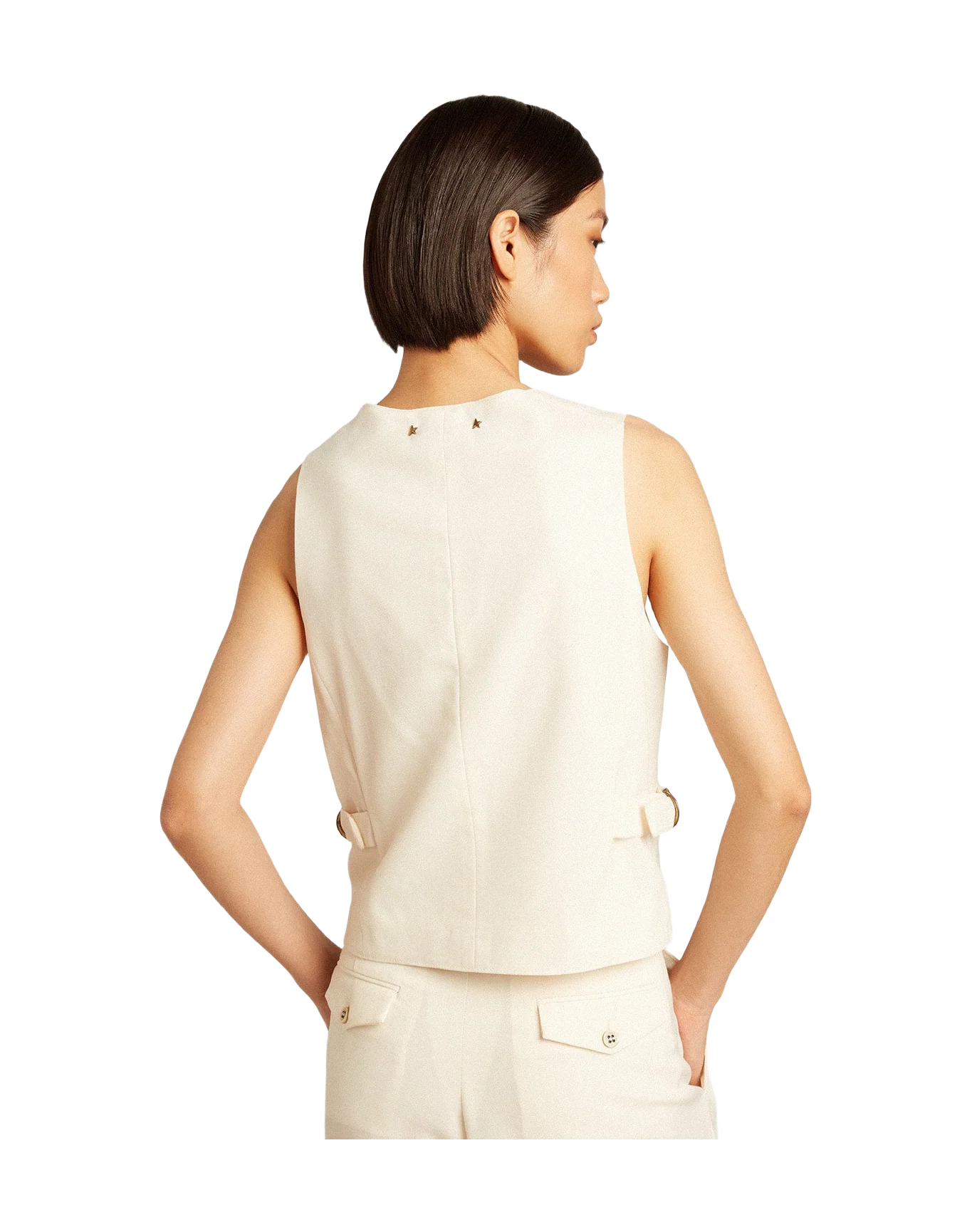 Women | Aged White V-Neck Gilet | Arctic Wolf - Image 5