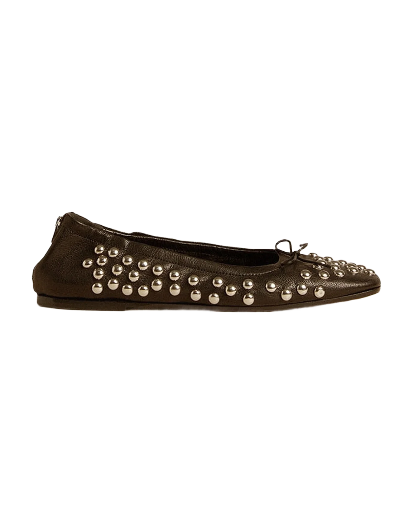 Women | Amy Ballet Flats Black Nappa Leather with Silver Colored Studs | Black x Silver - Image 10