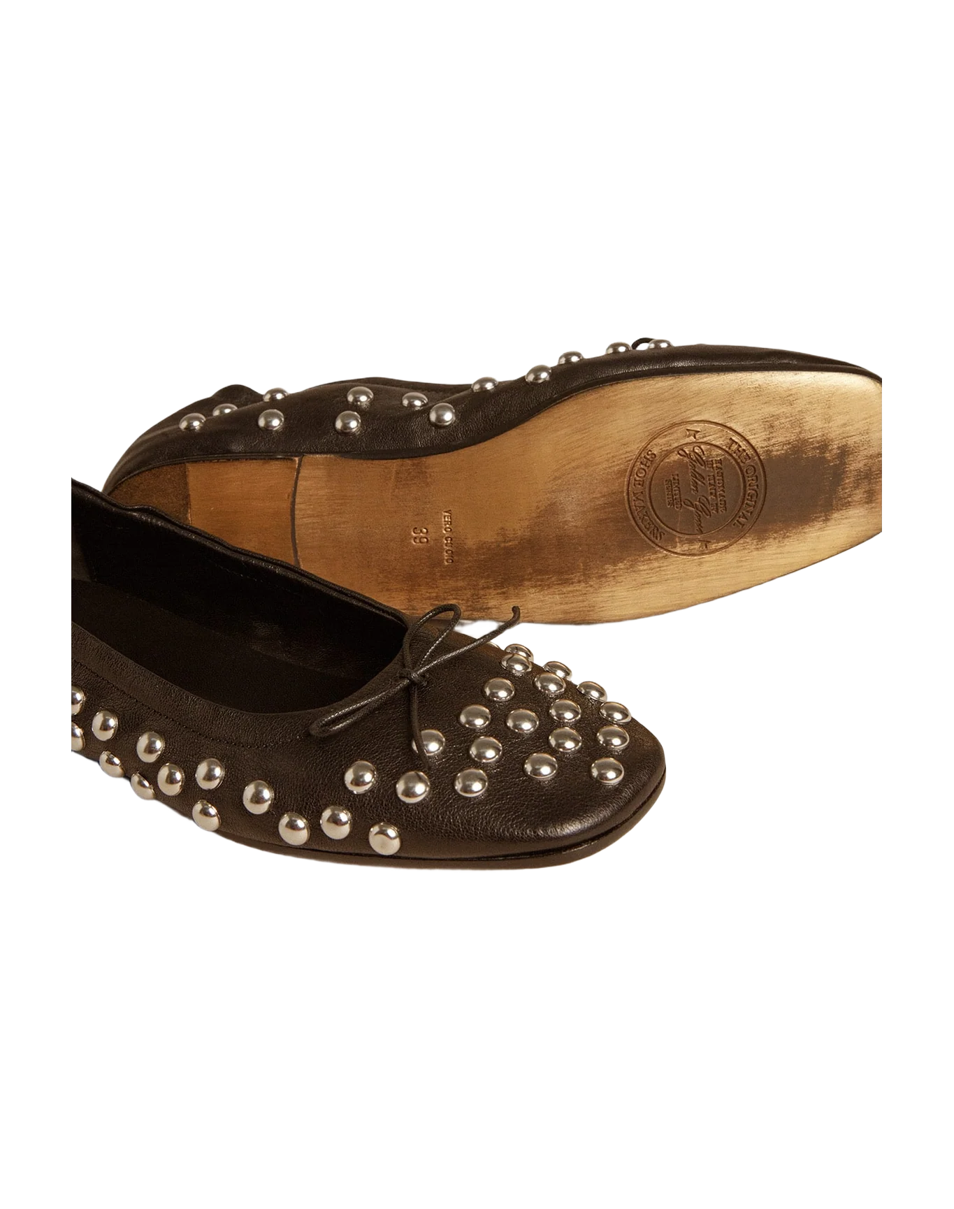 Women | Amy Ballet Flats Black Nappa Leather with Silver Colored Studs | Black x Silver - Image 2