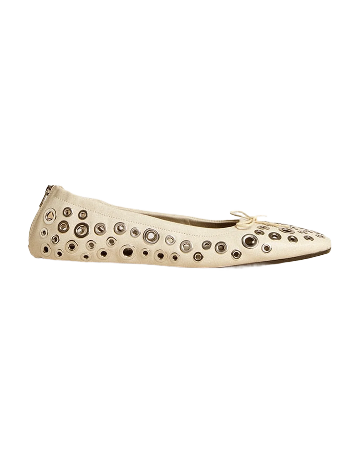 Women | Amy Ballet Flats White Nappa Leather with Silver Colored Studs | Butter - Image 3