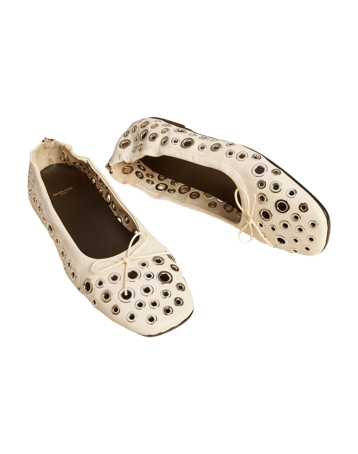 Women | Amy Ballet Flats White Nappa Leather with Silver Colored Studs | Butter - Image 7