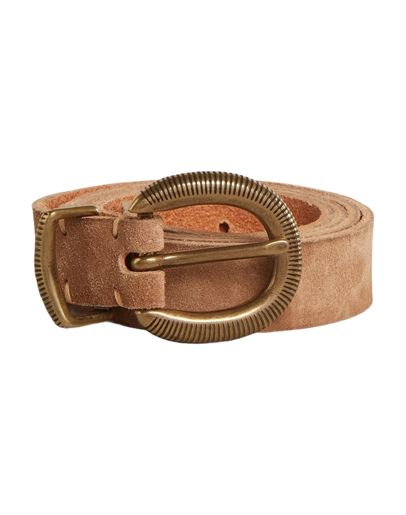 Women | Ash-Colored Nubuck Leather Belt with Gold Buckle | Ash