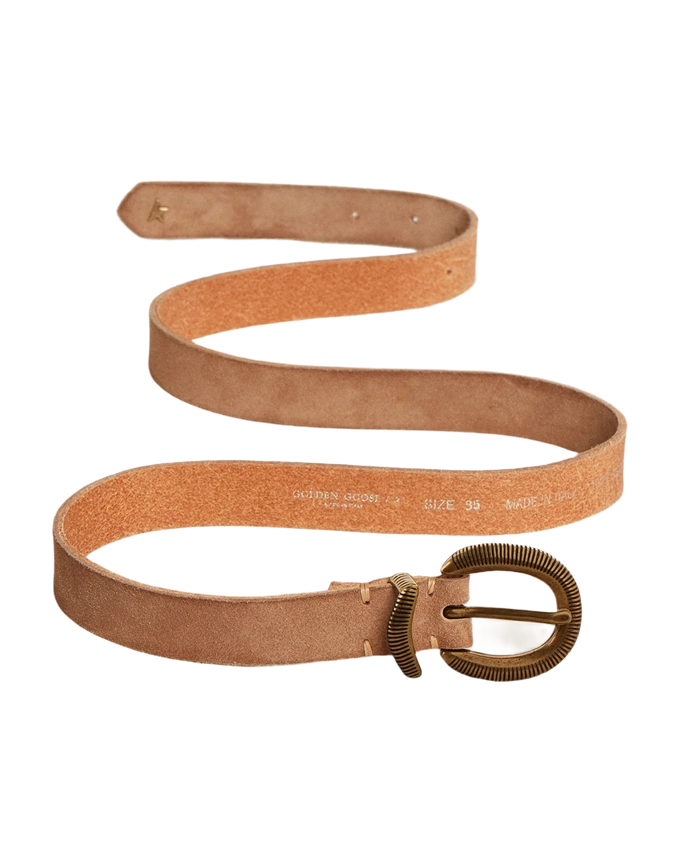 Women | Ash-Colored Nubuck Leather Belt with Gold Buckle | Ash - Image 6