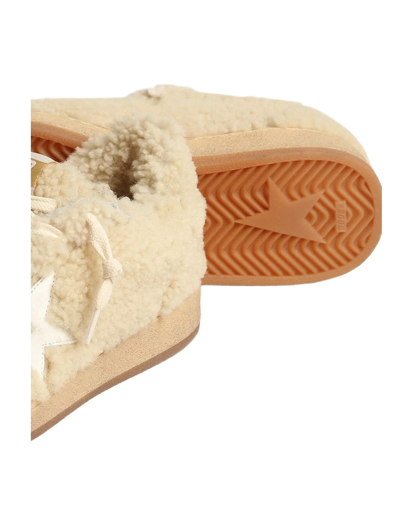 Women | Ball Star Beige Shearling with White Leather Star | Beige x White - Image 2
