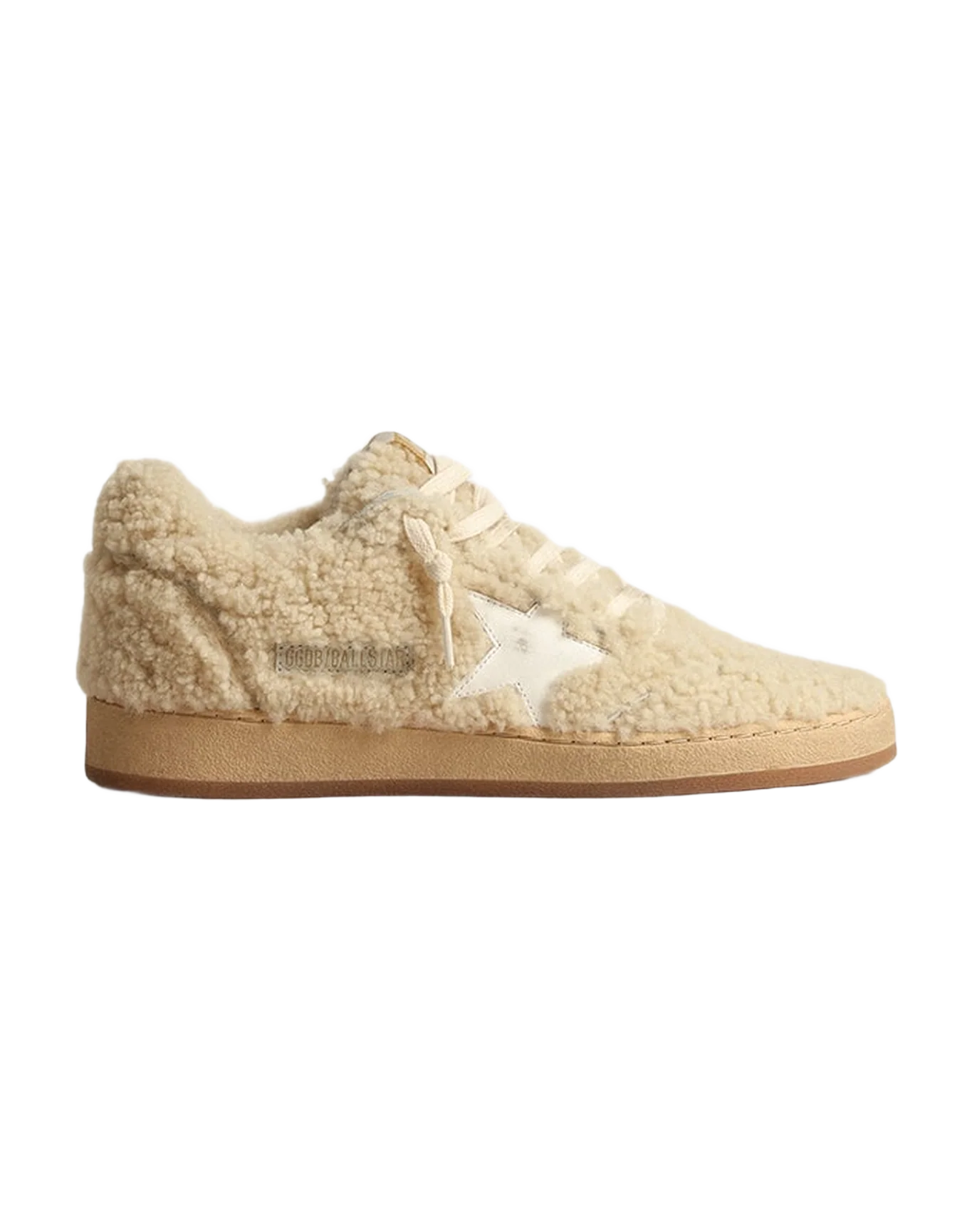 Women | Ball Star Beige Shearling with White Leather Star | Beige x White - Image 3