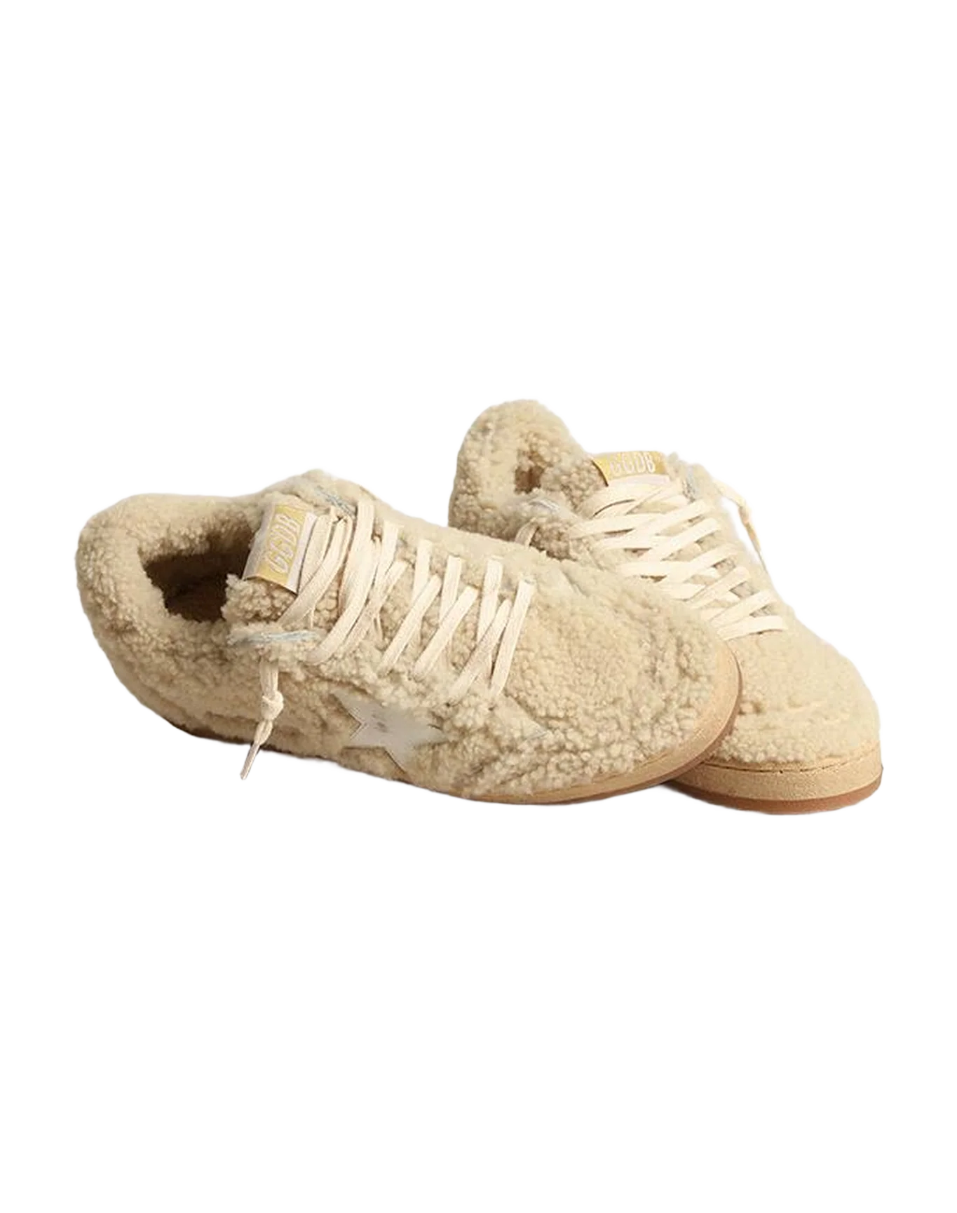 Women | Ball Star Beige Shearling with White Leather Star | Beige x White - Image 4