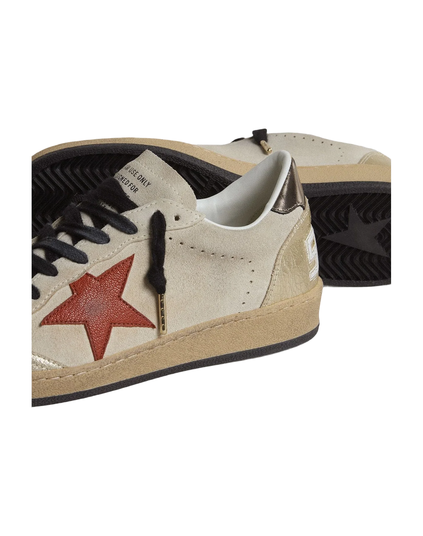 Women | Ball Star Beige Suede with Red Leather Star & Metallic Bronze Foiled Leather Heel Tab | Beige x Platinum x Orange x Gun Metal - Image 2