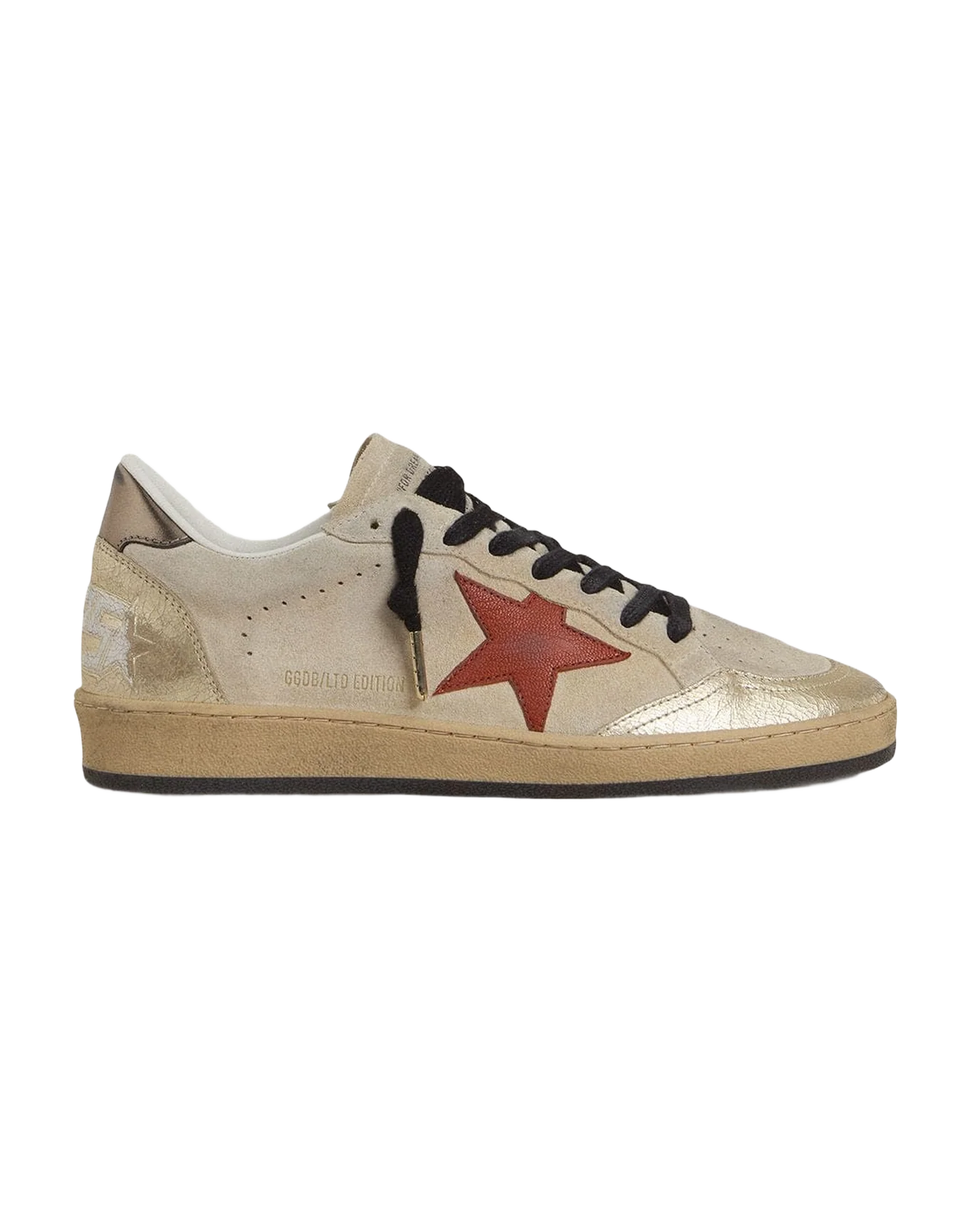 Women | Ball Star Beige Suede with Red Leather Star & Metallic Bronze Foiled Leather Heel Tab | Beige x Platinum x Orange x Gun Metal - Image 7