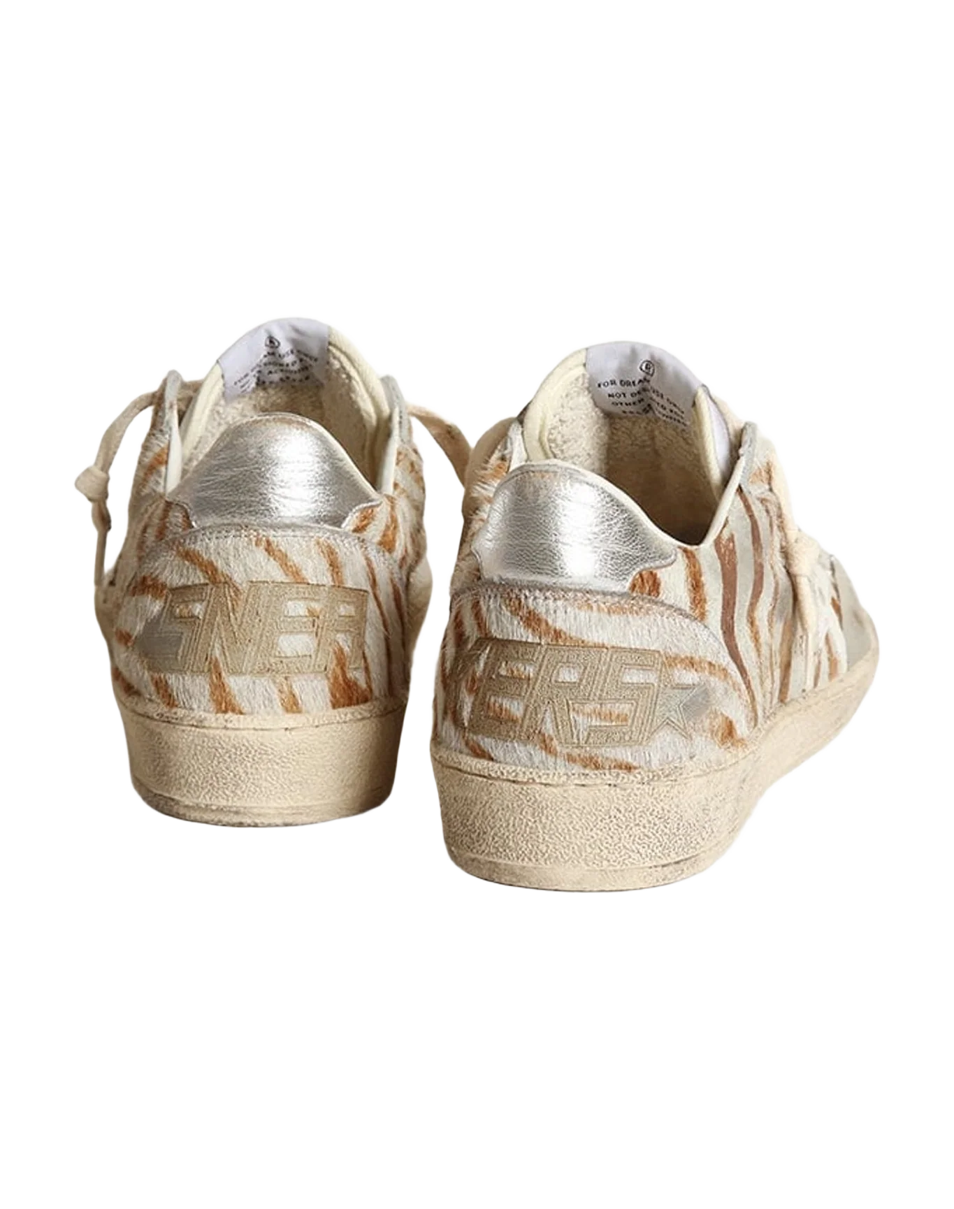 Women | Ball Star Beige White Stripes with White Star & Silver Heel Tab | Beige White x White x Silver