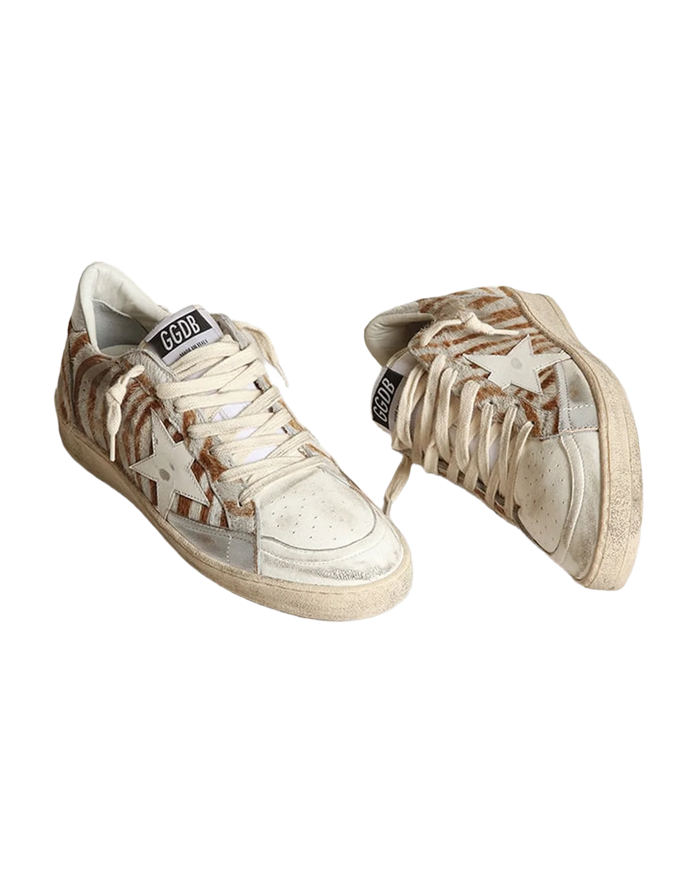 Women | Ball Star Beige White Stripes with White Star & Silver Heel Tab | Beige White x White x Silver - Image 3