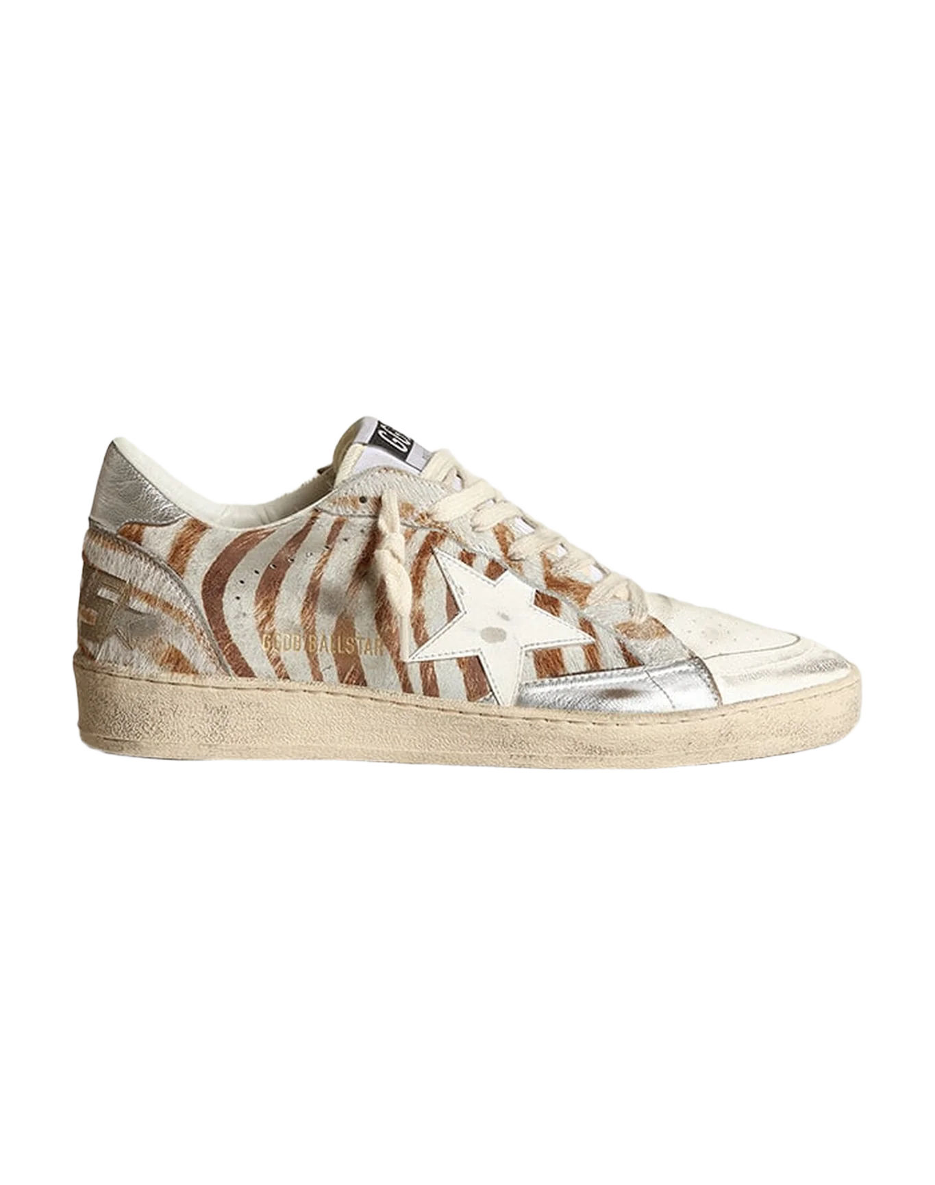 Women | Ball Star Beige White Stripes with White Star & Silver Heel Tab | Beige White x White x Silver - Image 4