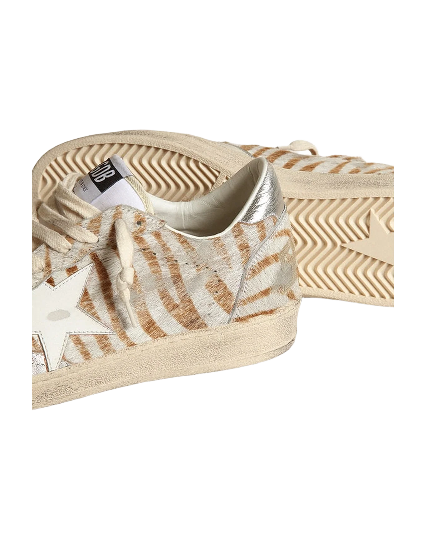 Women | Ball Star Beige White Stripes with White Star & Silver Heel Tab | Beige White x White x Silver - Image 8