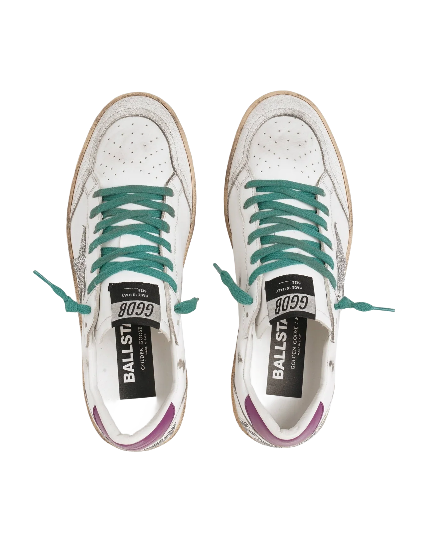 Women | Ball Star Ltd Sneakers Leather with Purple Heel Tab & Silver Star | White x Silver x Wood Violet