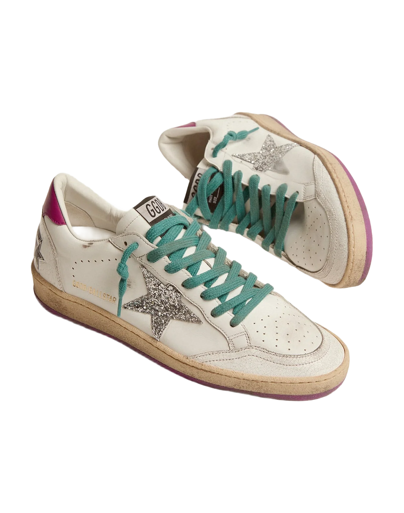 Women | Ball Star Ltd Sneakers Leather with Purple Heel Tab & Silver Star | White x Silver x Wood Violet - Image 5