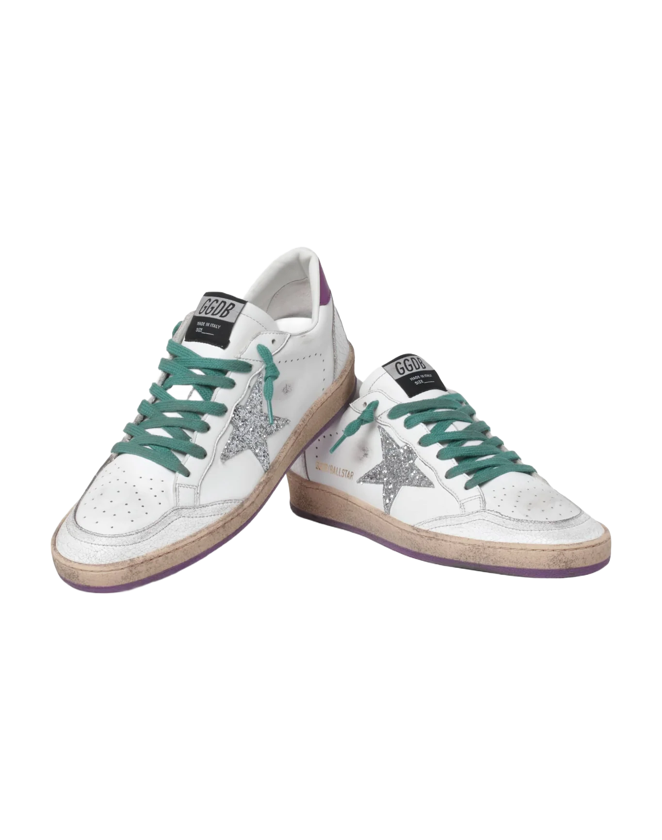 Women | Ball Star Ltd Sneakers Leather with Purple Heel Tab & Silver Star | White x Silver x Wood Violet - Image 9