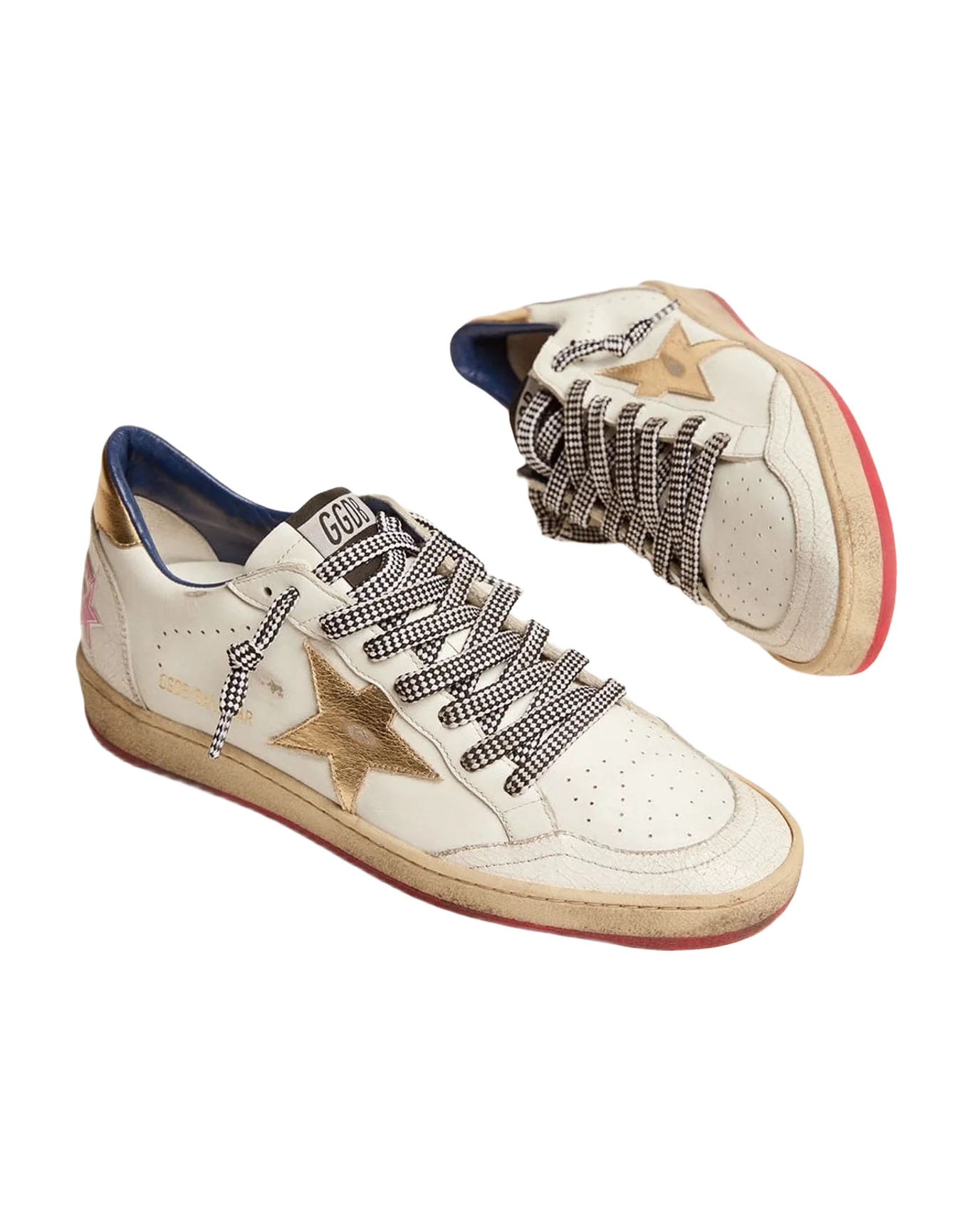 Women | Ball Star Ltd Sneakers White Leather with Gold Inserts | White x Gold