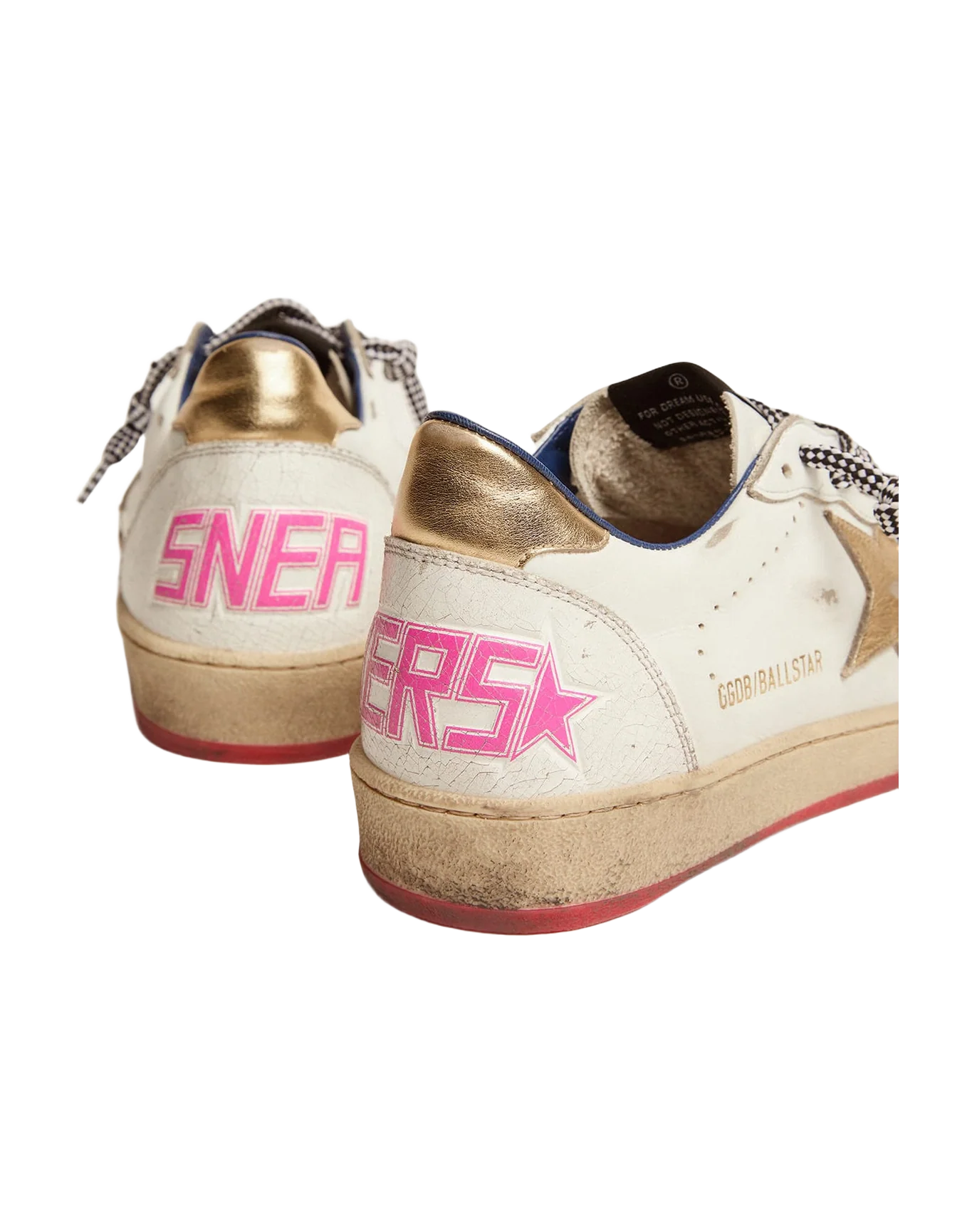 Women | Ball Star Ltd Sneakers White Leather with Gold Inserts | White x Gold - Image 3
