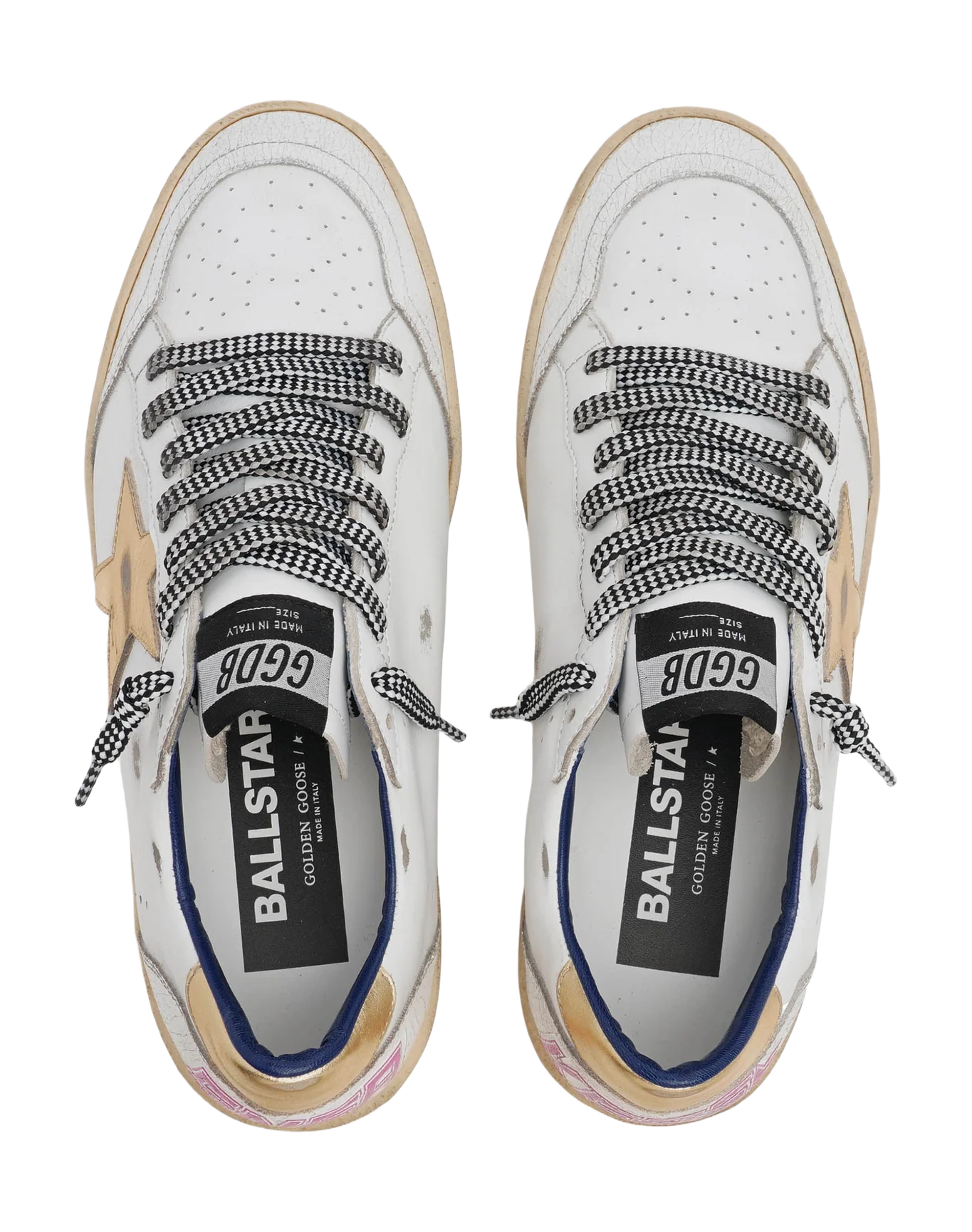 Women | Ball Star Ltd Sneakers White Leather with Gold Inserts | White x Gold - Image 4