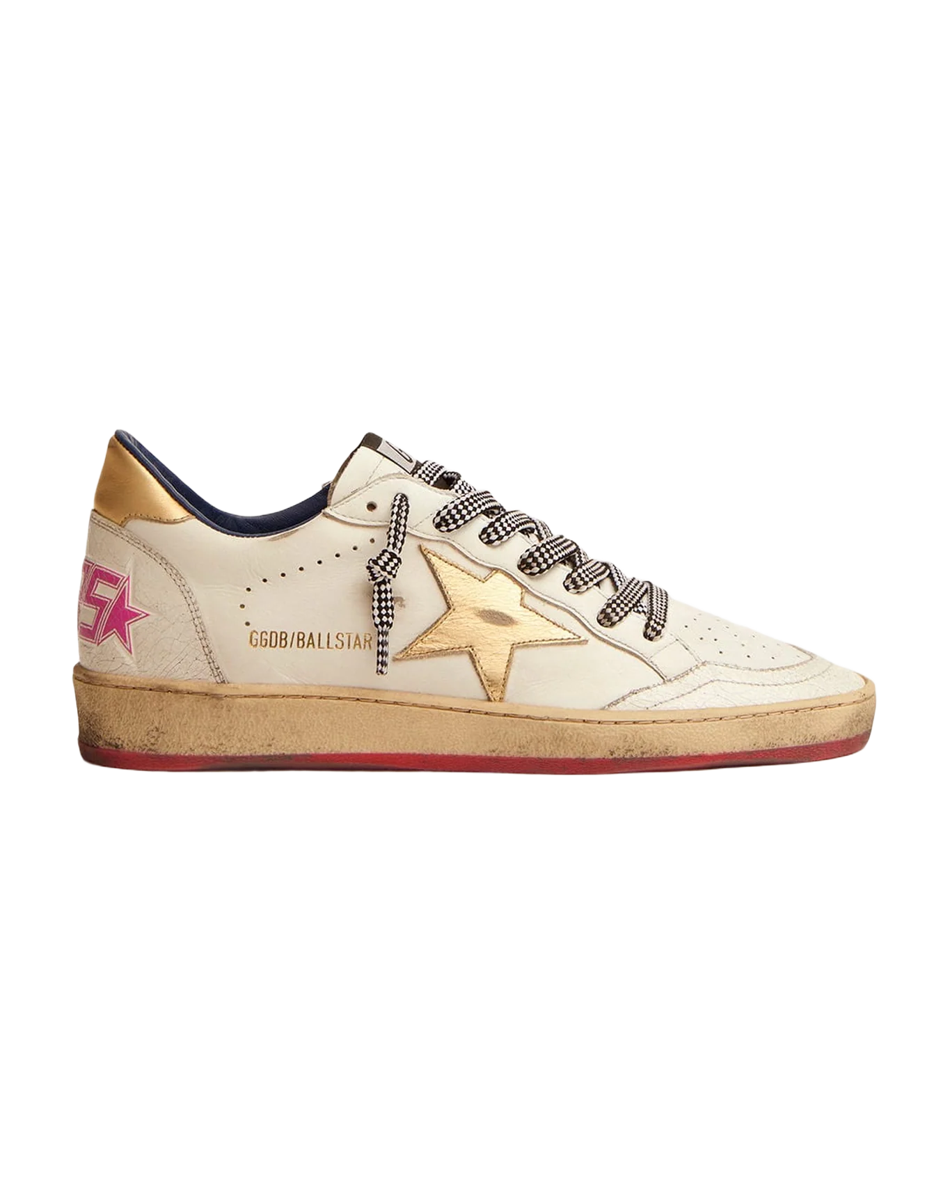 Women | Ball Star Ltd Sneakers White Leather with Gold Inserts | White x Gold - Image 5