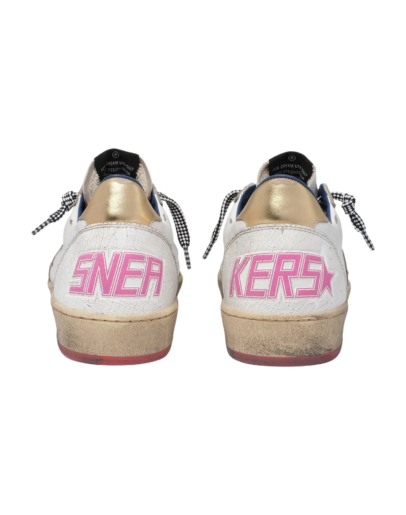 Women | Ball Star Ltd Sneakers White Leather with Gold Inserts | White x Gold - Image 8