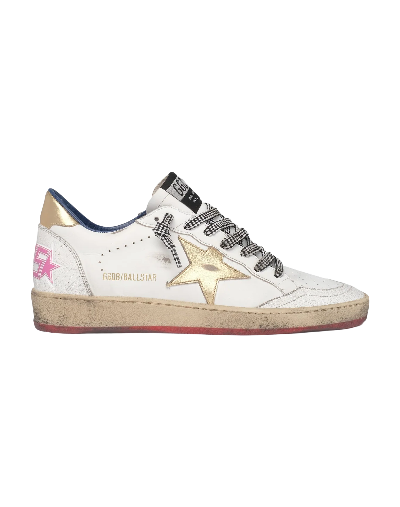 Women | Ball Star Ltd Sneakers White Leather with Gold Inserts | White x Gold - Image 9
