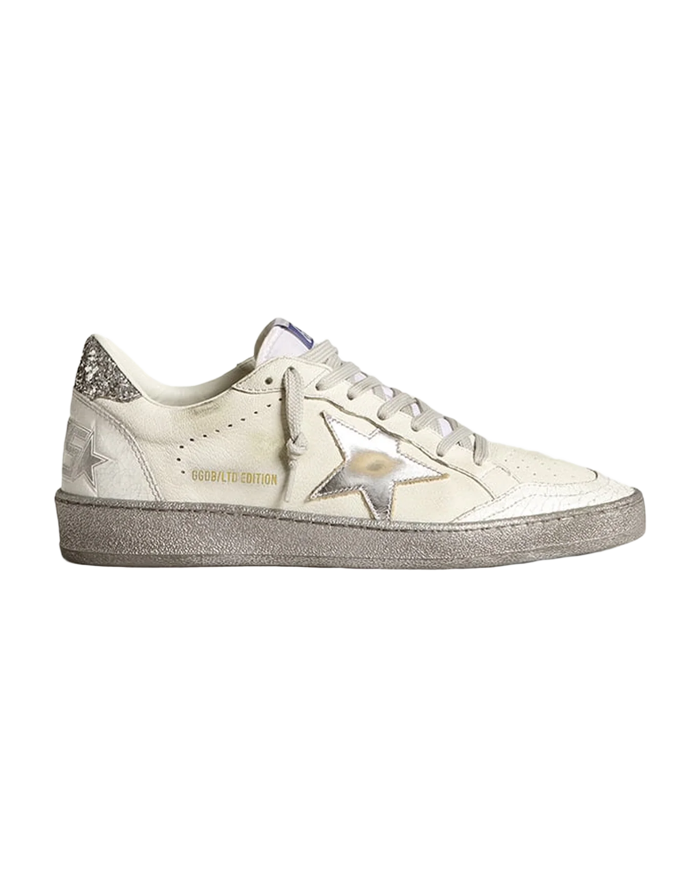Women | Ball Star Ltd with Silver Glitter Heel Tab & Silver Star | White x Silver - Image 2