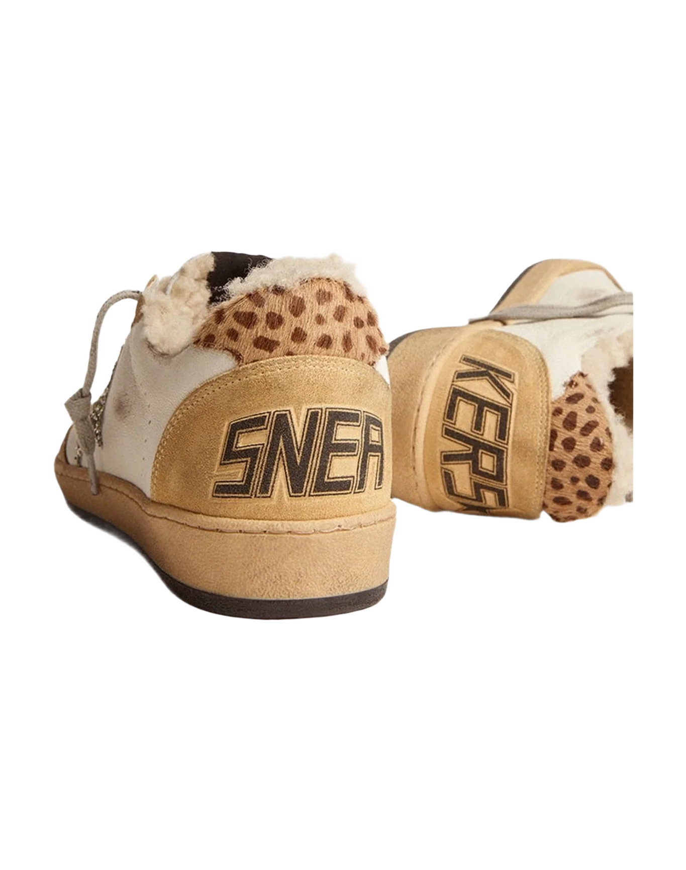 Women | Ball Star Nappa with Glitter Star & Shearling Lining | White x Sand x Platinum x Cream Light Brown Giraffe x Beige