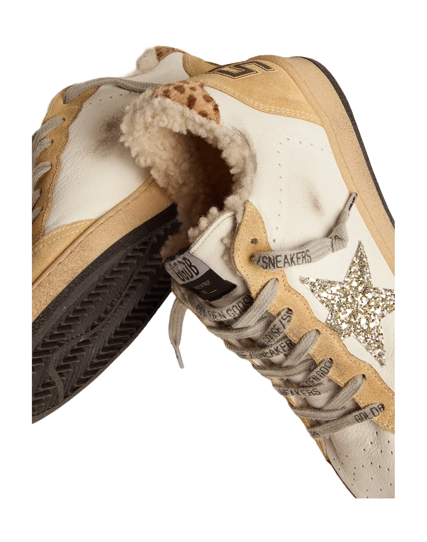 Women | Ball Star Nappa with Glitter Star & Shearling Lining | White x Sand x Platinum x Cream Light Brown Giraffe x Beige - Image 2