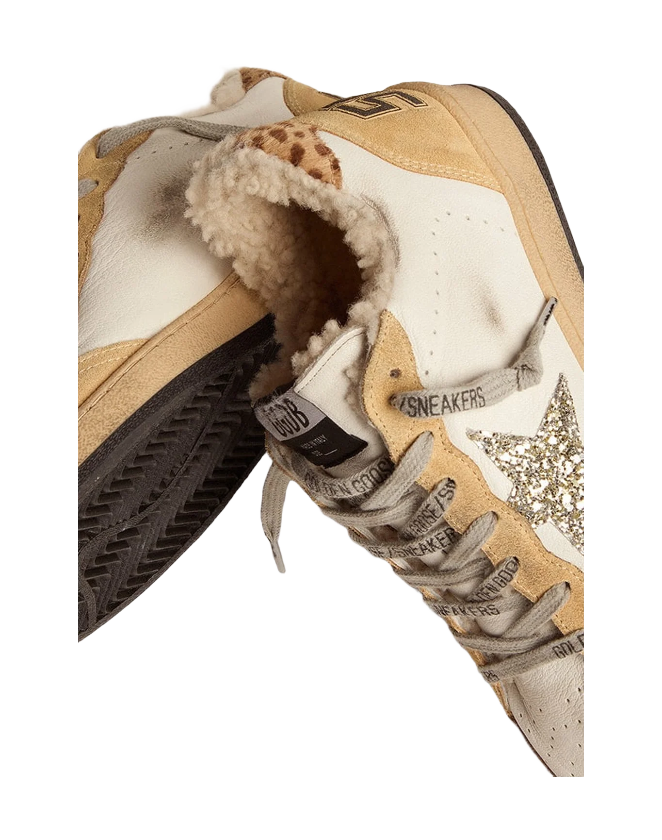 Women | Ball Star Nappa with Glitter Star & Shearling Lining | White x Sand x Platinum x Cream Light Brown Giraffe x Beige - Image 7