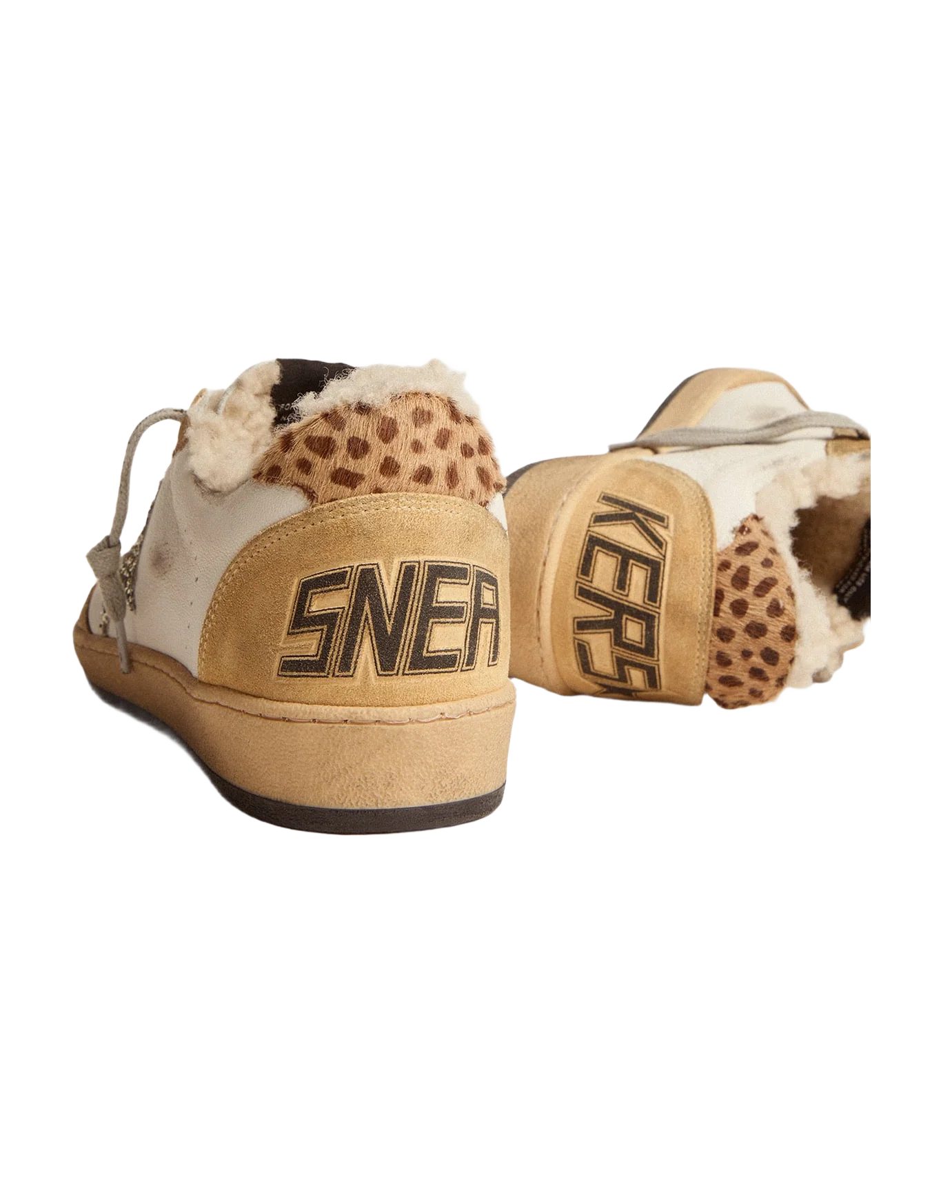 Women | Ball Star Nappa with Glitter Star & Shearling Lining | White x Sand x Platinum x Cream Light Brown Giraffe x Beige - Image 9