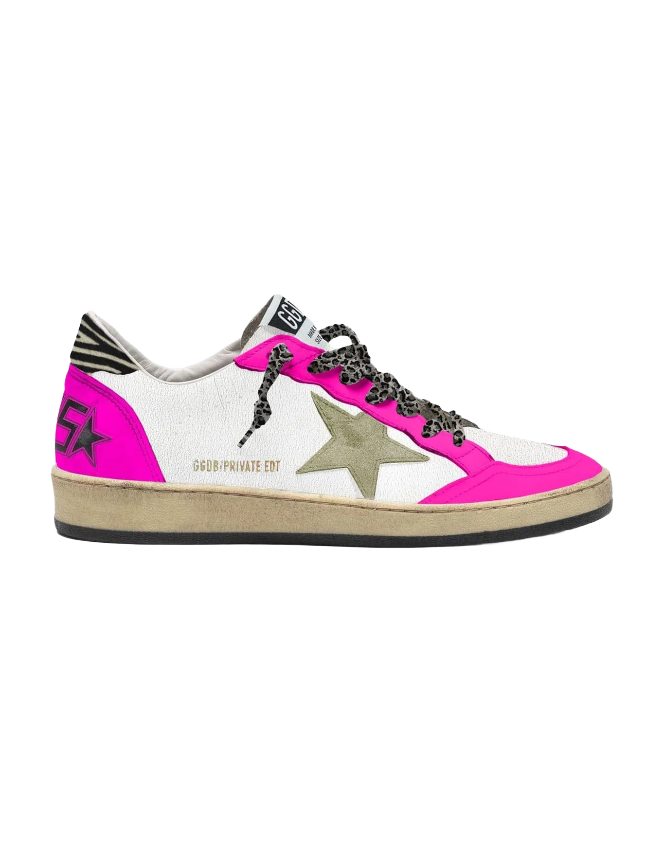 Women | Ball Star Private Edt White & Fuxia Leather with Zebra Heel Tab | White x Fuxia x Ice x Zebra White Black - Image 2
