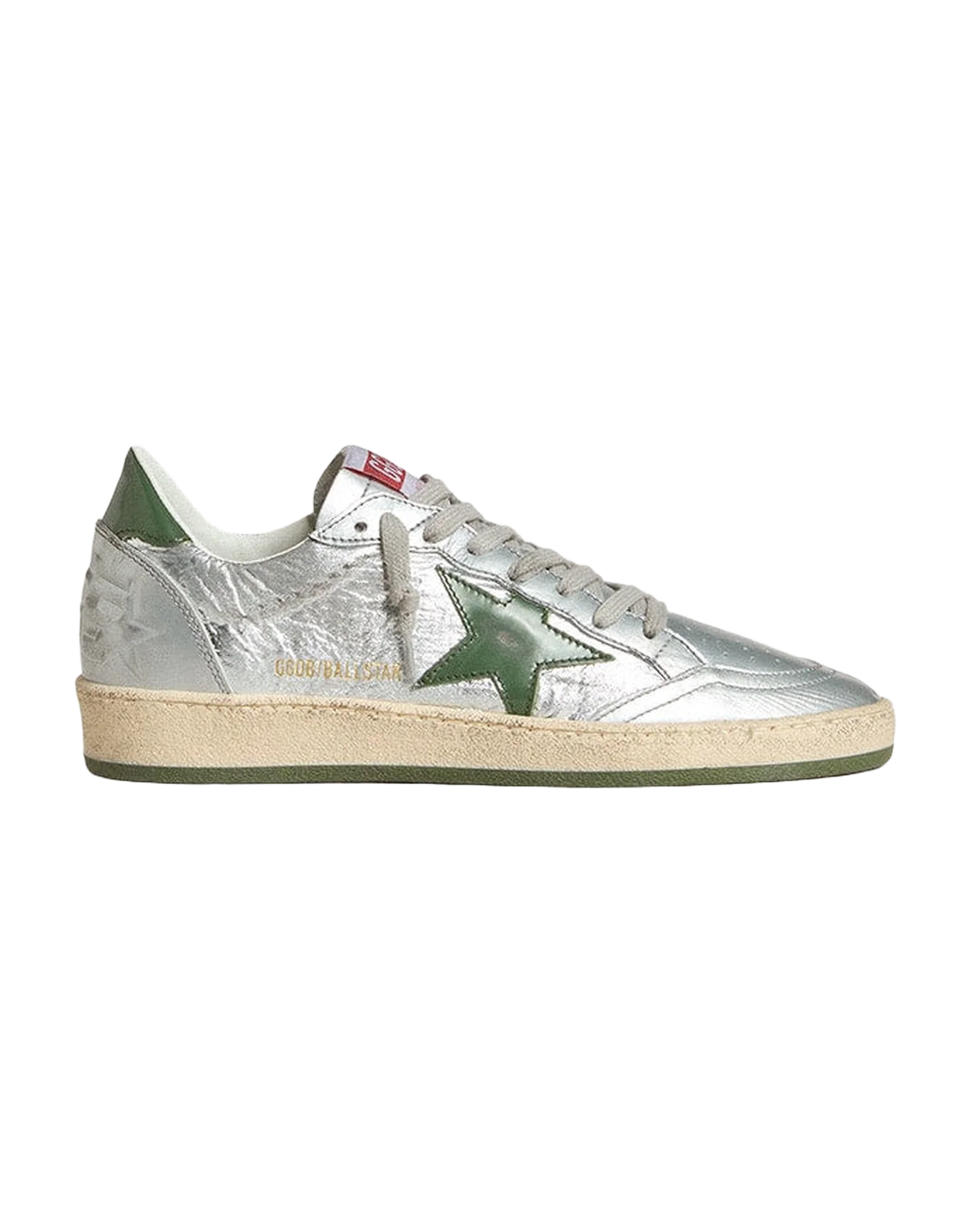 Women | Ball Star Silver Nylon with Green Leather Star & Heel Tab | Silver x Green - Image 5