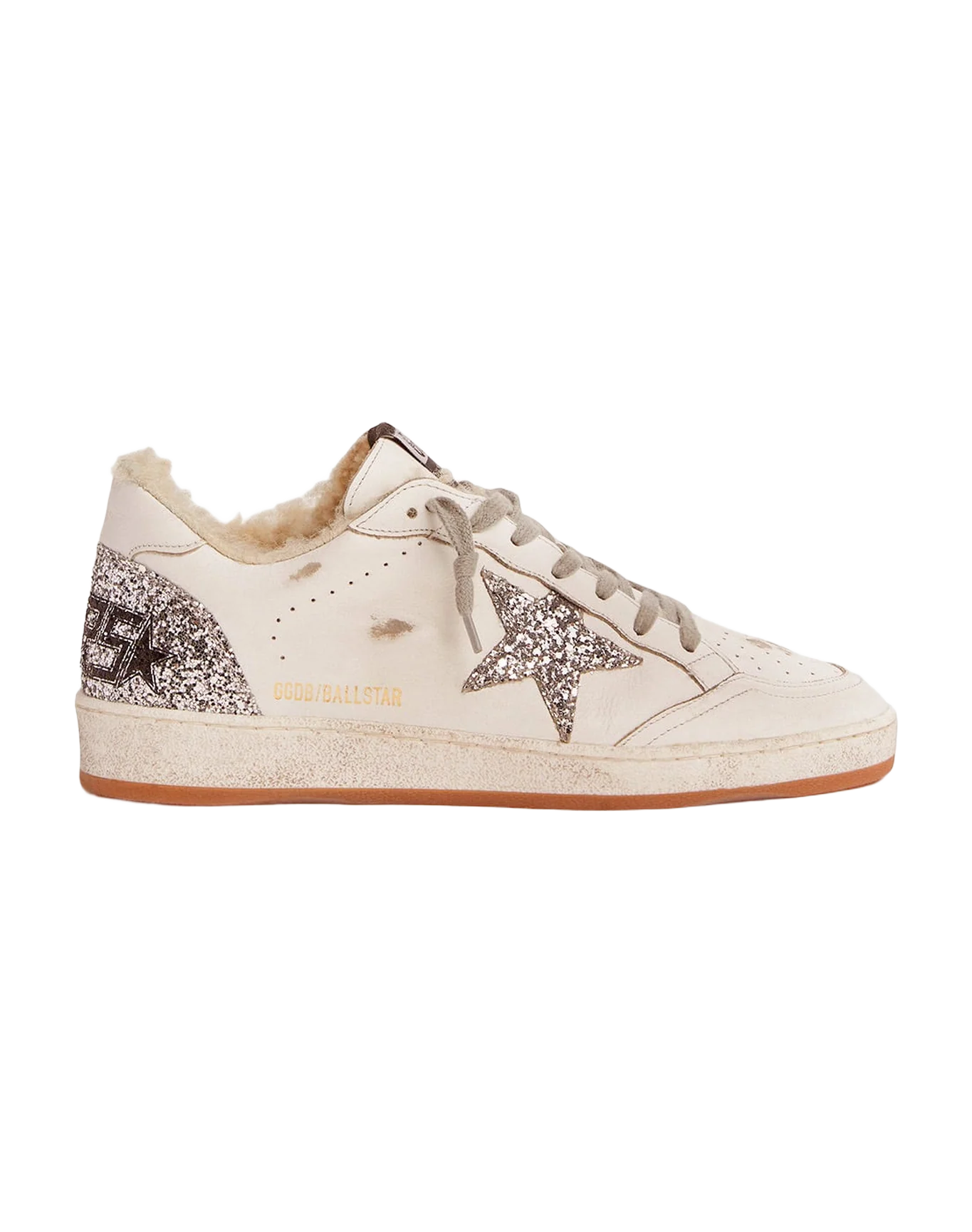 Women | Ball Star Sneakers Leather with Glitter Details & Shearling Lining | White x Silver - Image 3