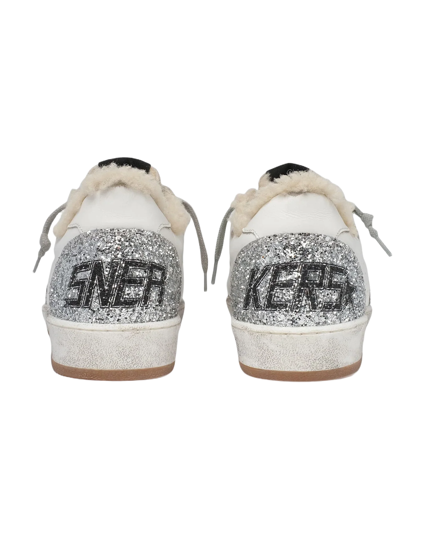 Women | Ball Star Sneakers Leather with Glitter Details & Shearling Lining | White x Silver - Image 4