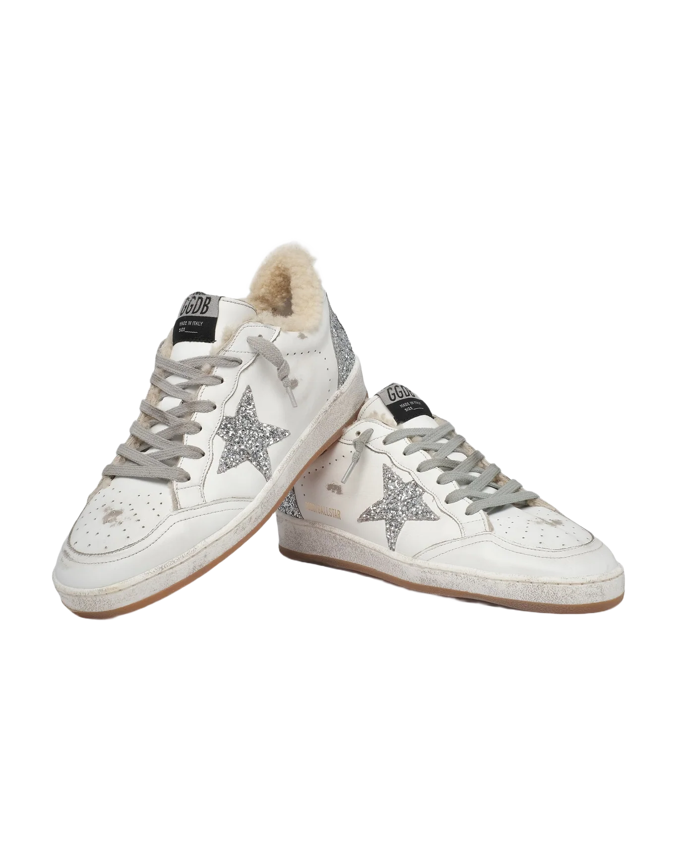 Women | Ball Star Sneakers Leather with Glitter Details & Shearling Lining | White x Silver - Image 5