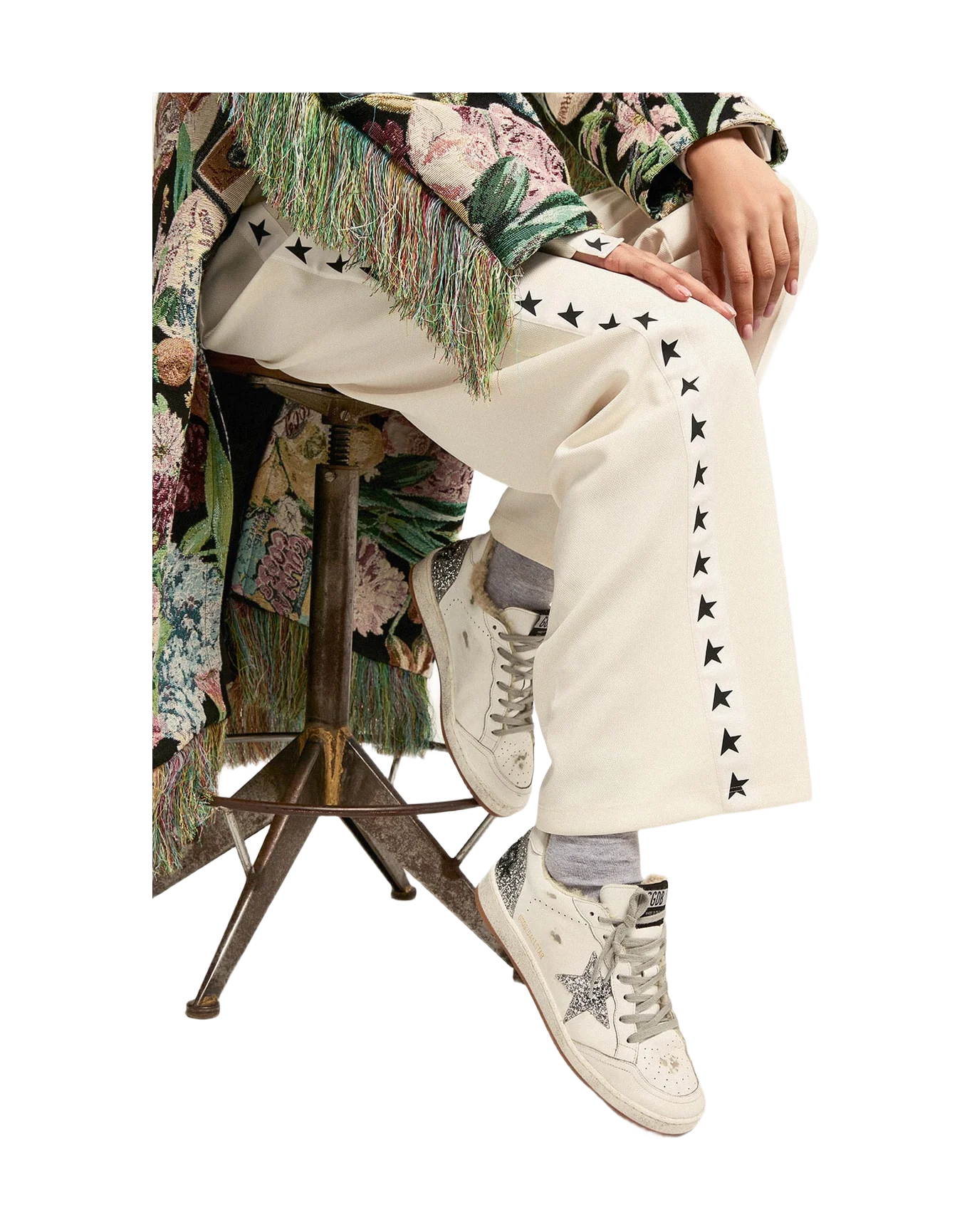 Women | Ball Star Sneakers Leather with Glitter Details & Shearling Lining | White x Silver - Image 6