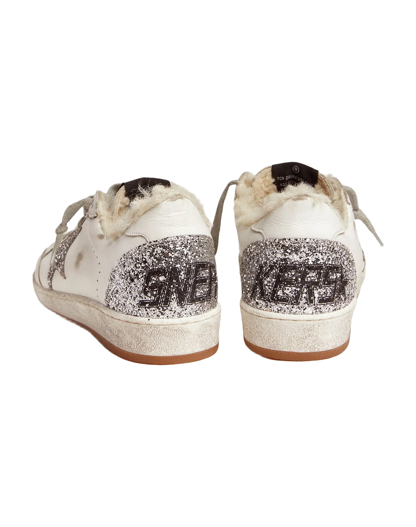 Women | Ball Star Sneakers Leather with Glitter Details & Shearling Lining | White x Silver - Image 7