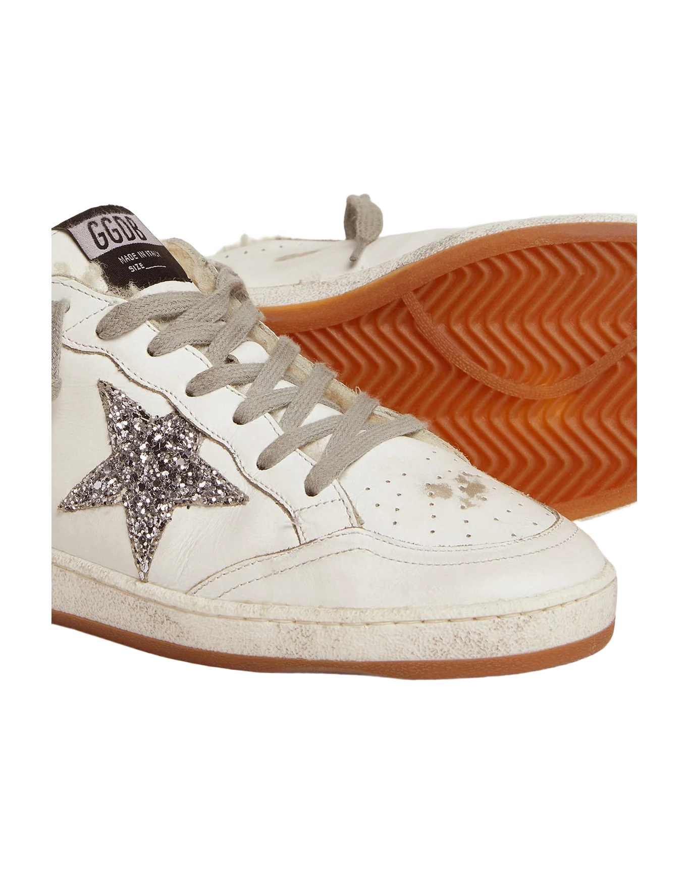 Women | Ball Star Sneakers Leather with Glitter Details & Shearling Lining | White x Silver - Image 8